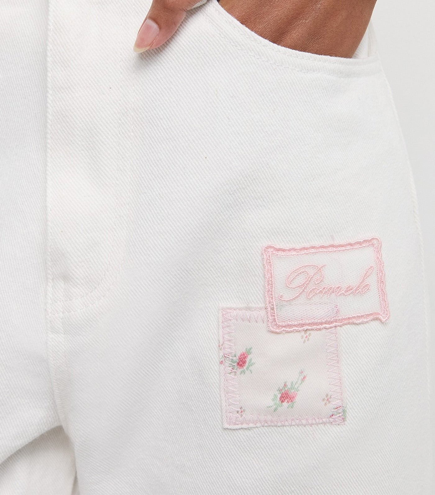 Pomelo Denim Patchwork Trousers White