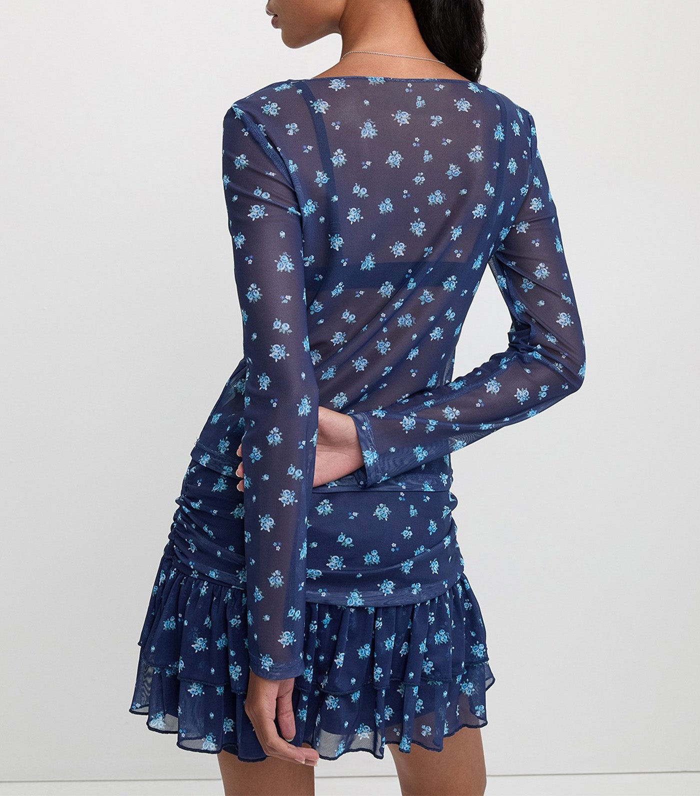 Floral Sheer Mesh Blouse Navy