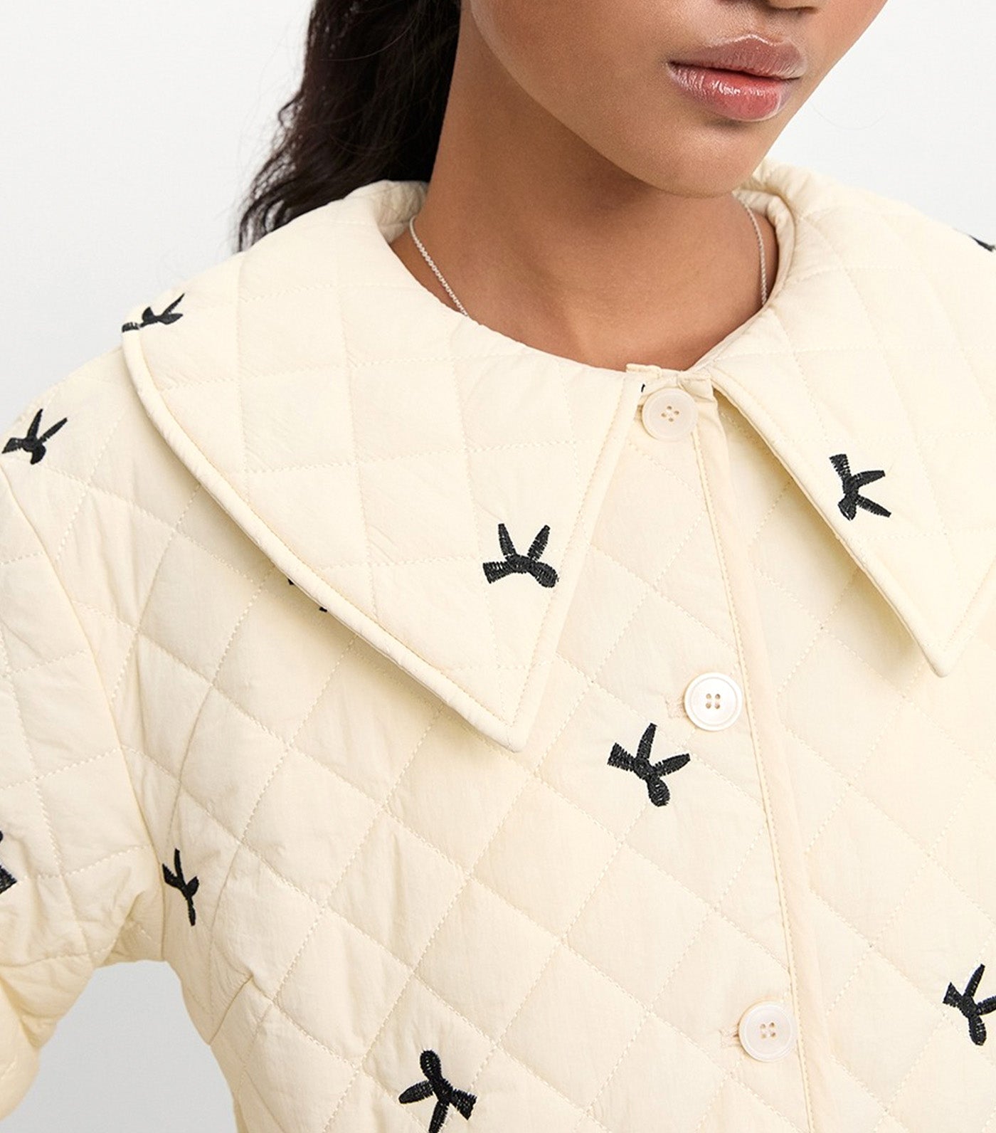 Embroided Quilted Crop Jacket Ivory