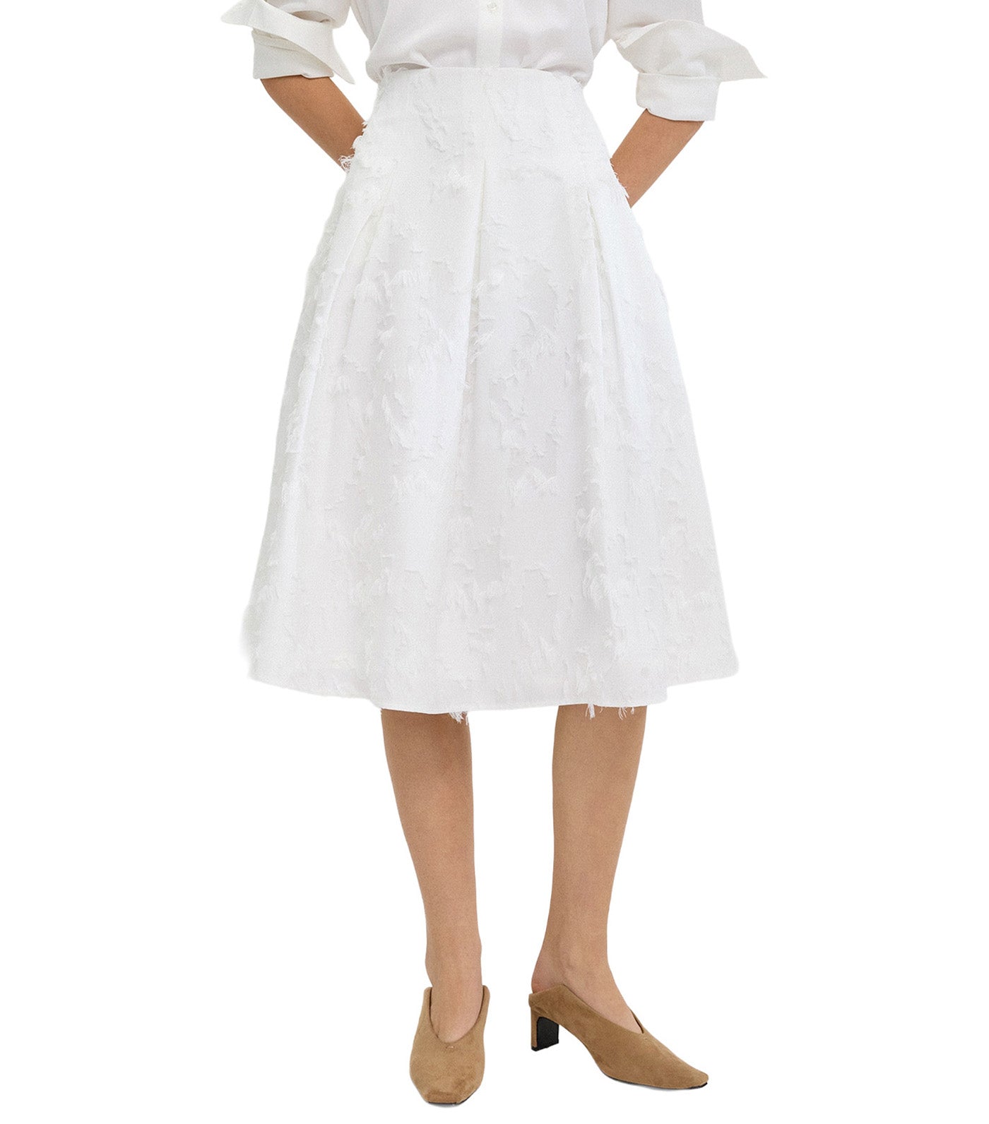 Fringe Detail Pleated Skirt White