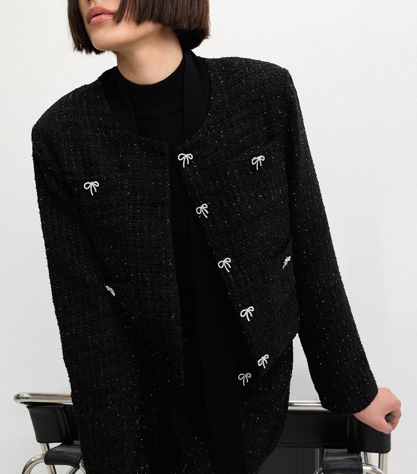 Tweed Cropped Jacket Black