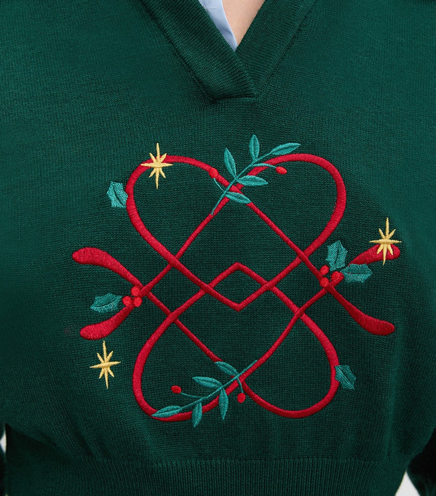 Pomelo Embroidered Knit Top Dark Green