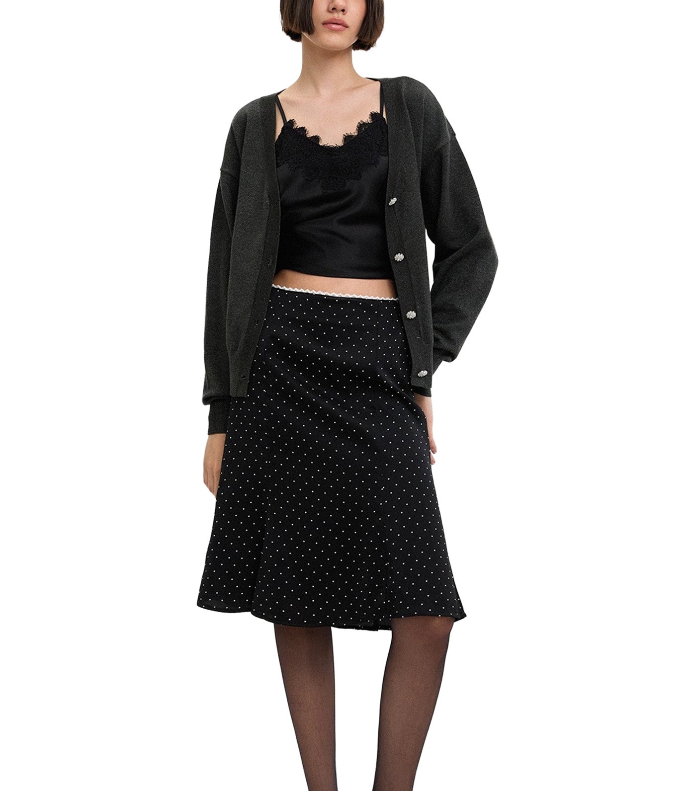 Rhinestone Buttons Cardigan Dark Gray