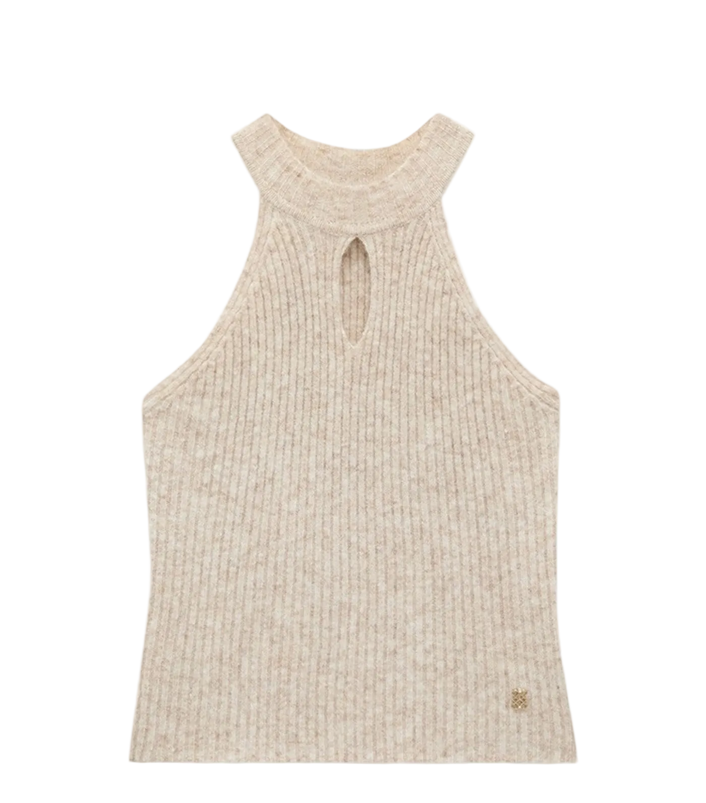 Keyhole Halter Knit Top Taupe