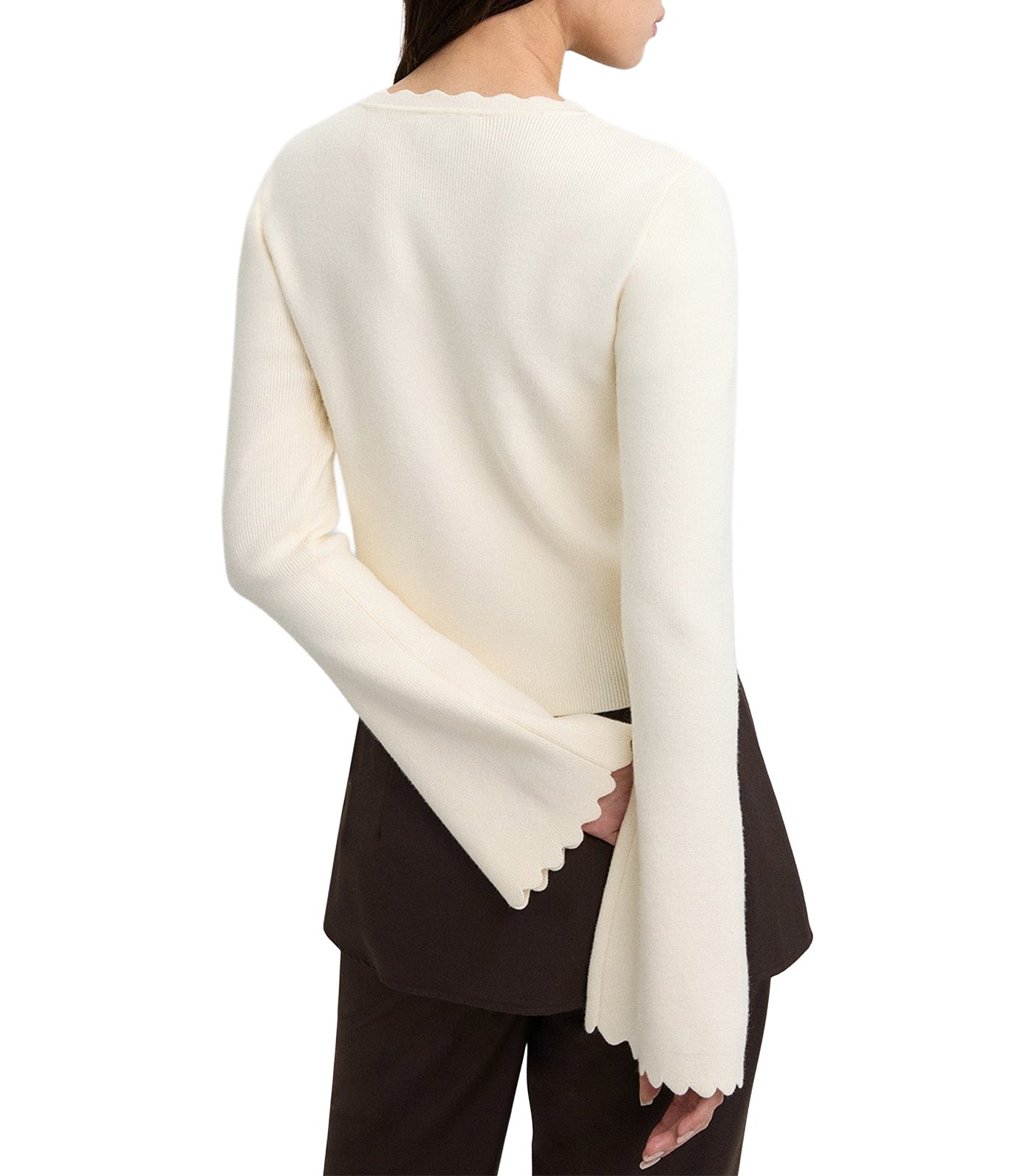 Pomelo Button-Front Wavy Hem Crop Top Off White