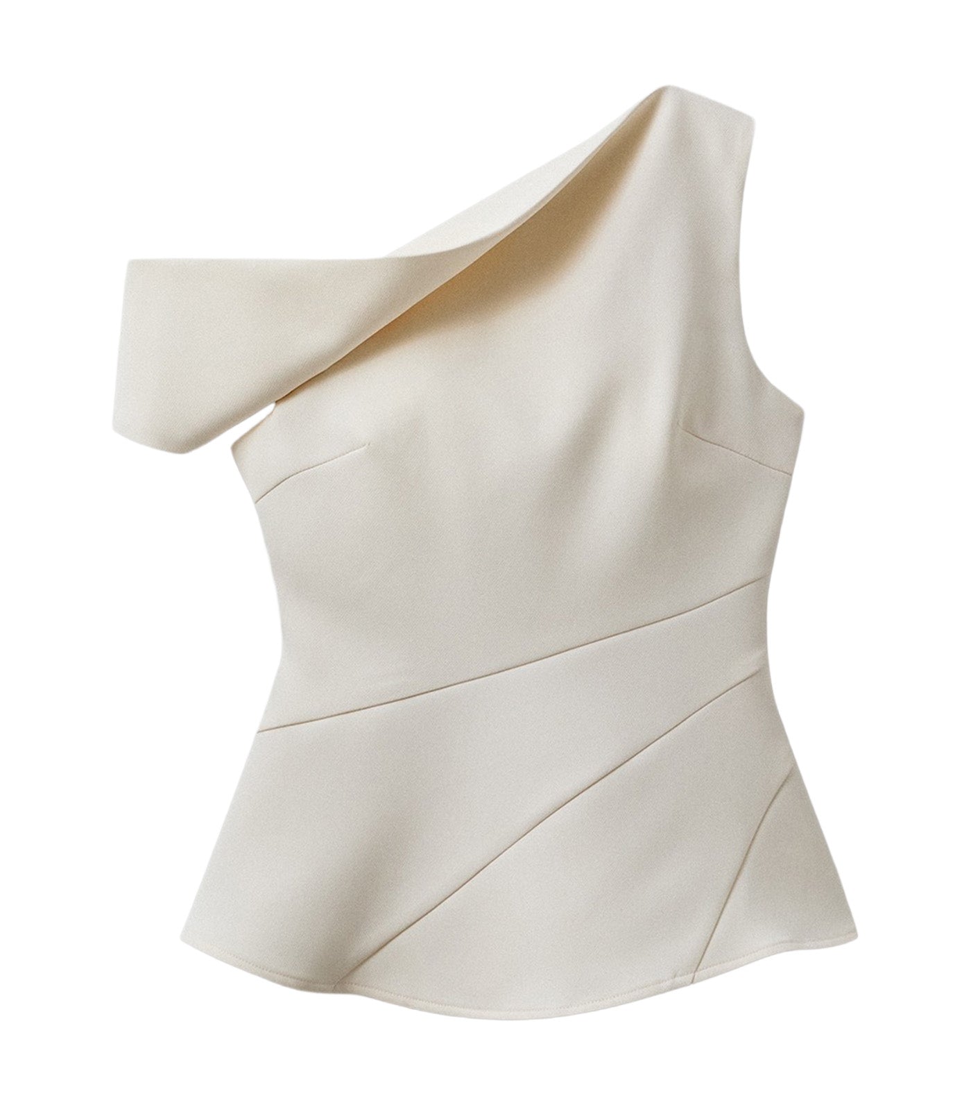 Pomelo One Shoulder Peplum Hem Blouse Beige