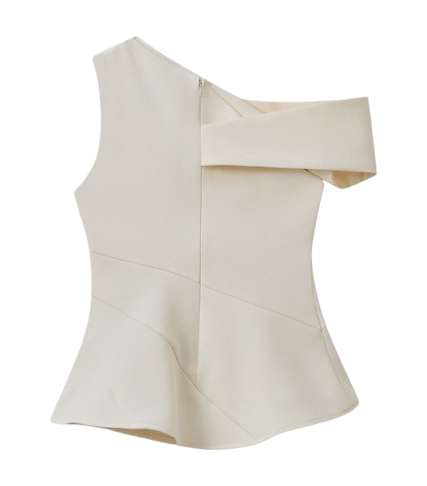 Pomelo One Shoulder Peplum Hem Blouse Beige