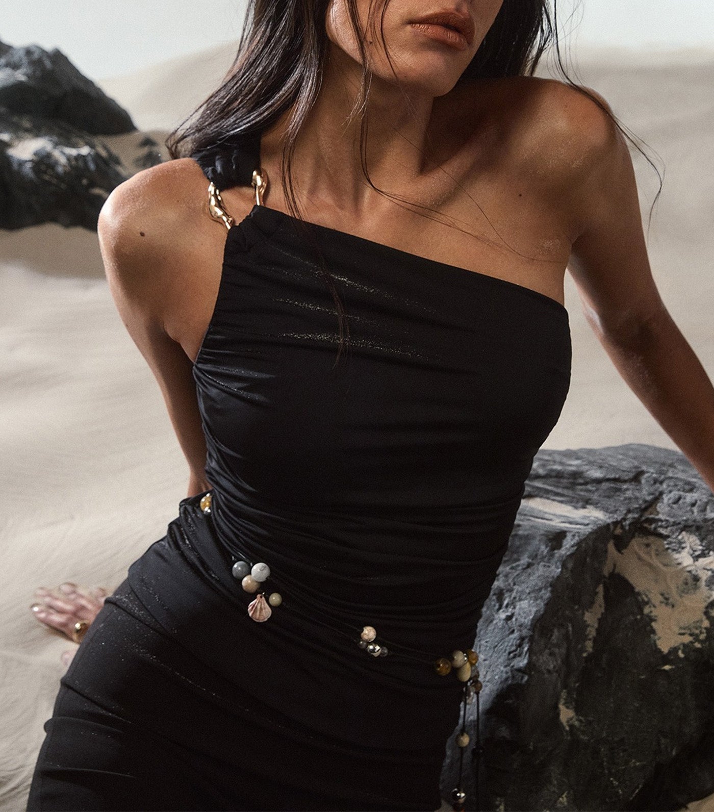 Pomelo One Shoulder Ruched Blouse Black