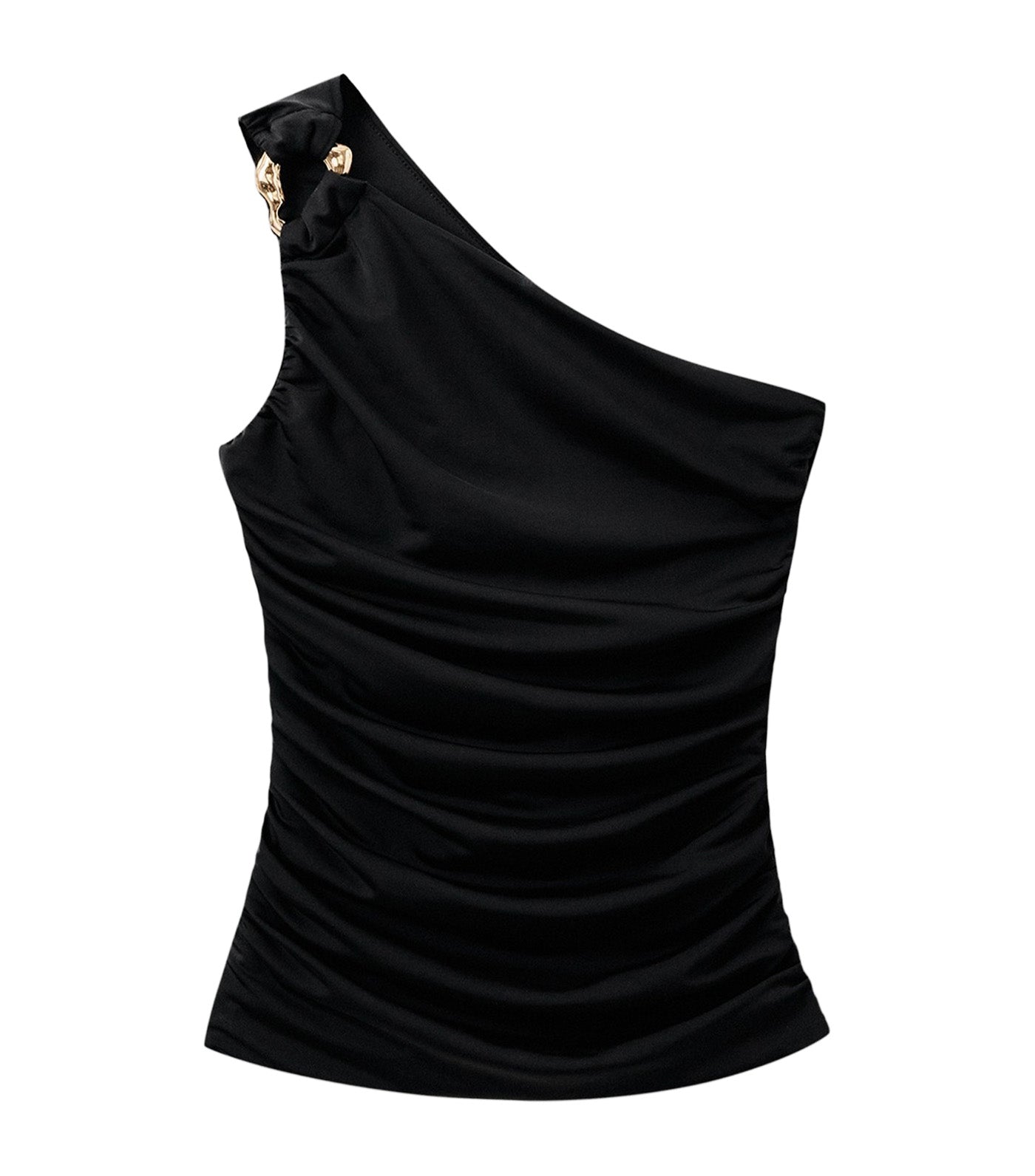 Pomelo One Shoulder Ruched Blouse Black