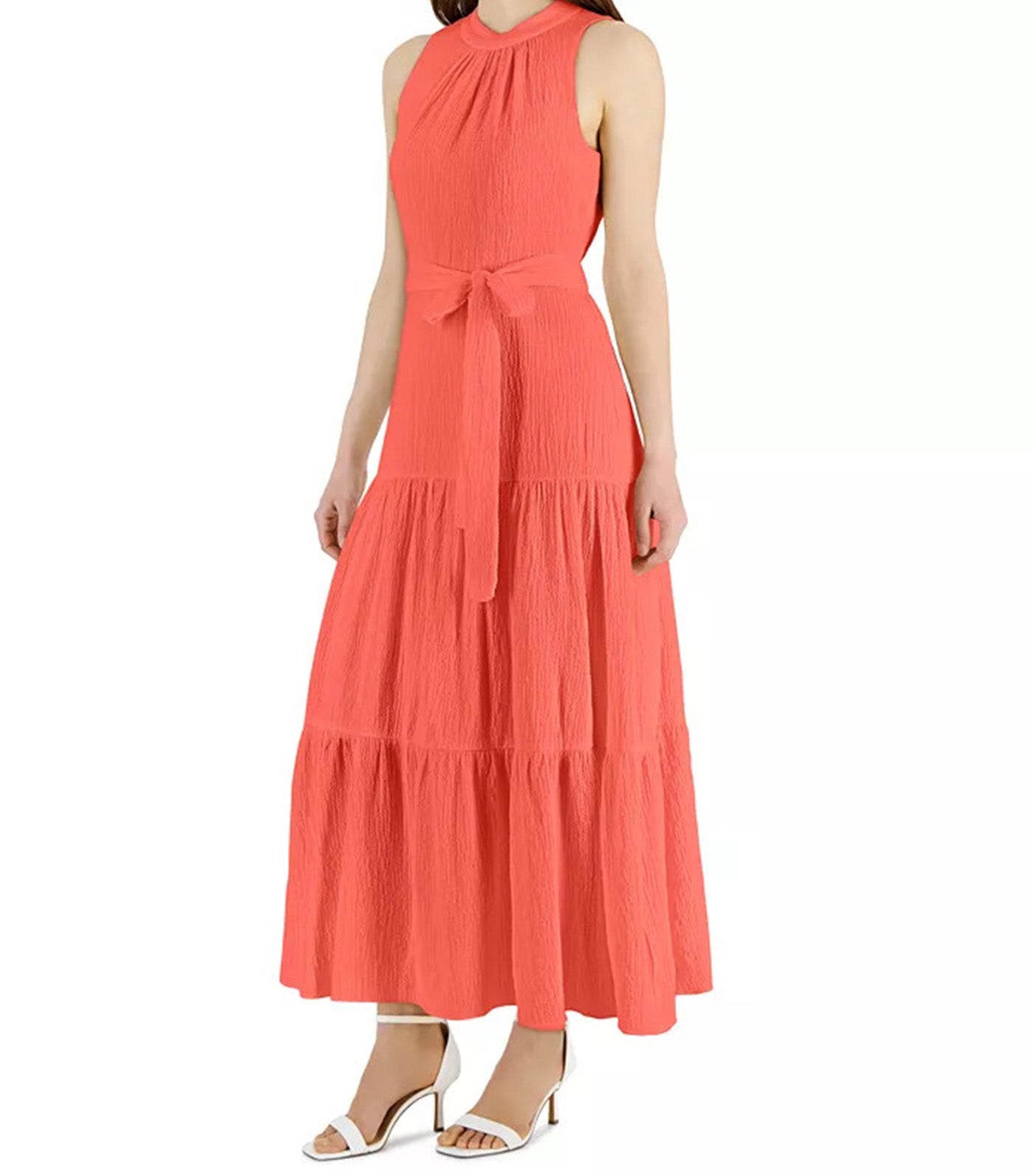 Tie-Neck Tiered Sleeveless Maxi Dress Red Pear