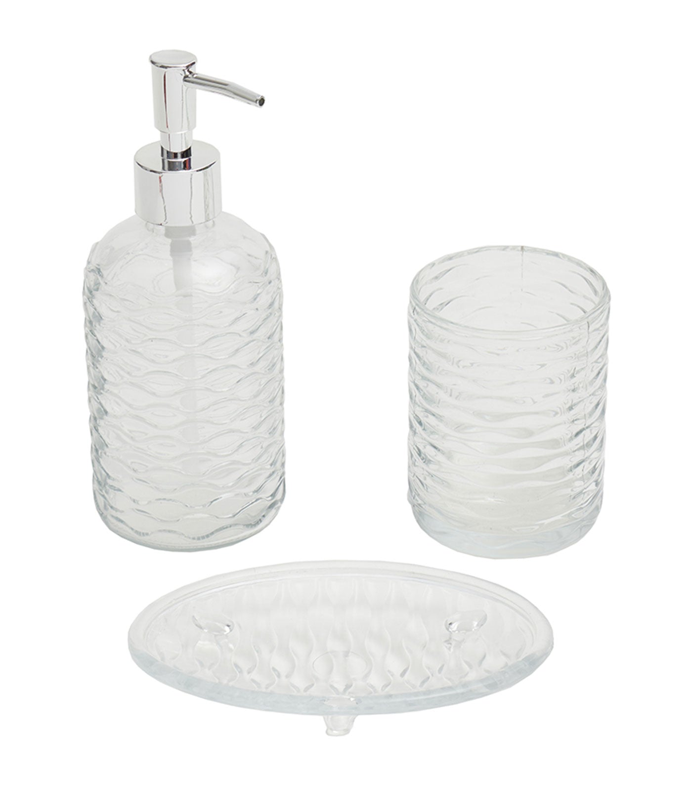 MakeRoom Rippled 3-Piece Glass Bathroom Accessories Set