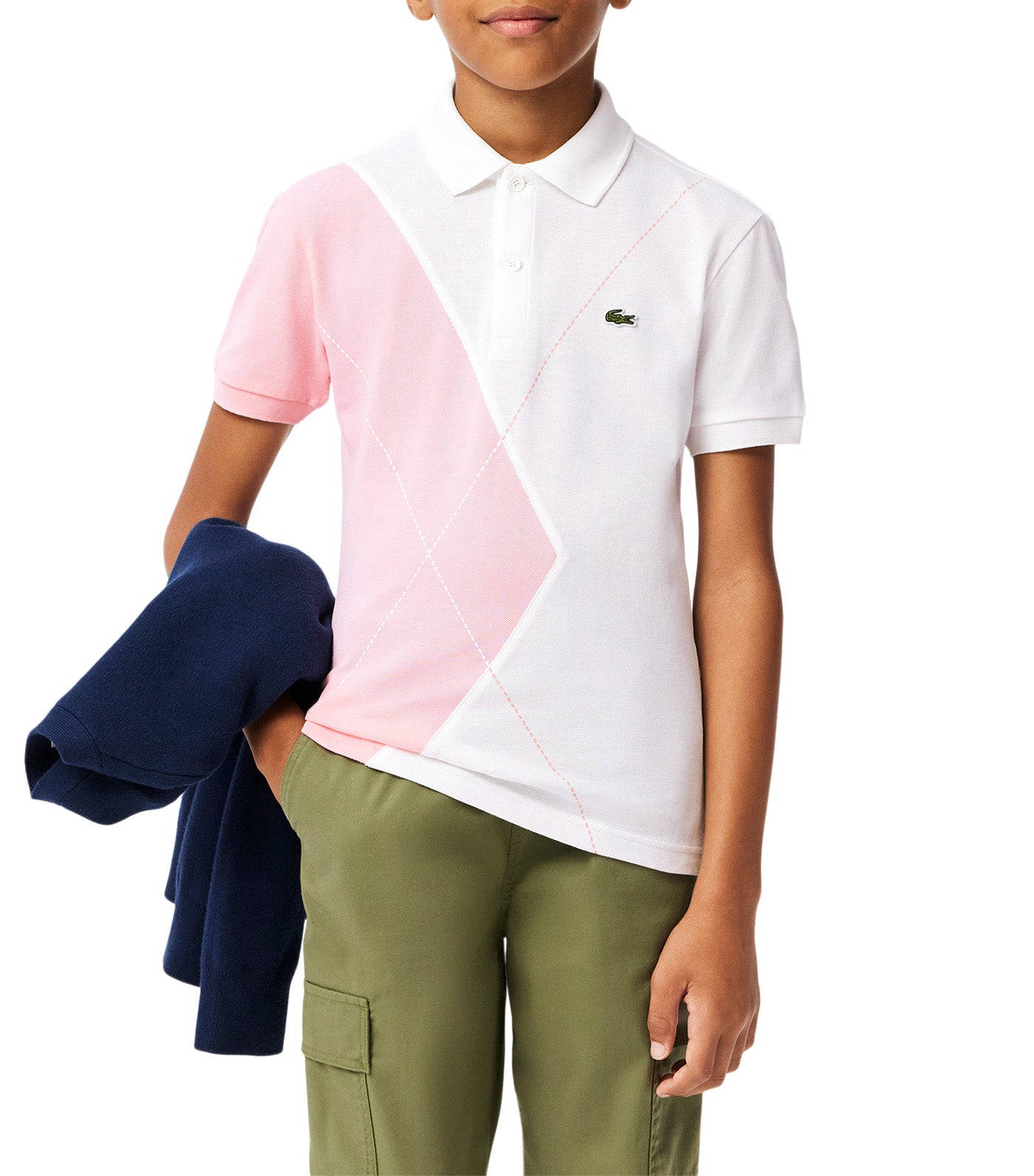 Argyle Motif Piqué Polo Shirt White/Lotus