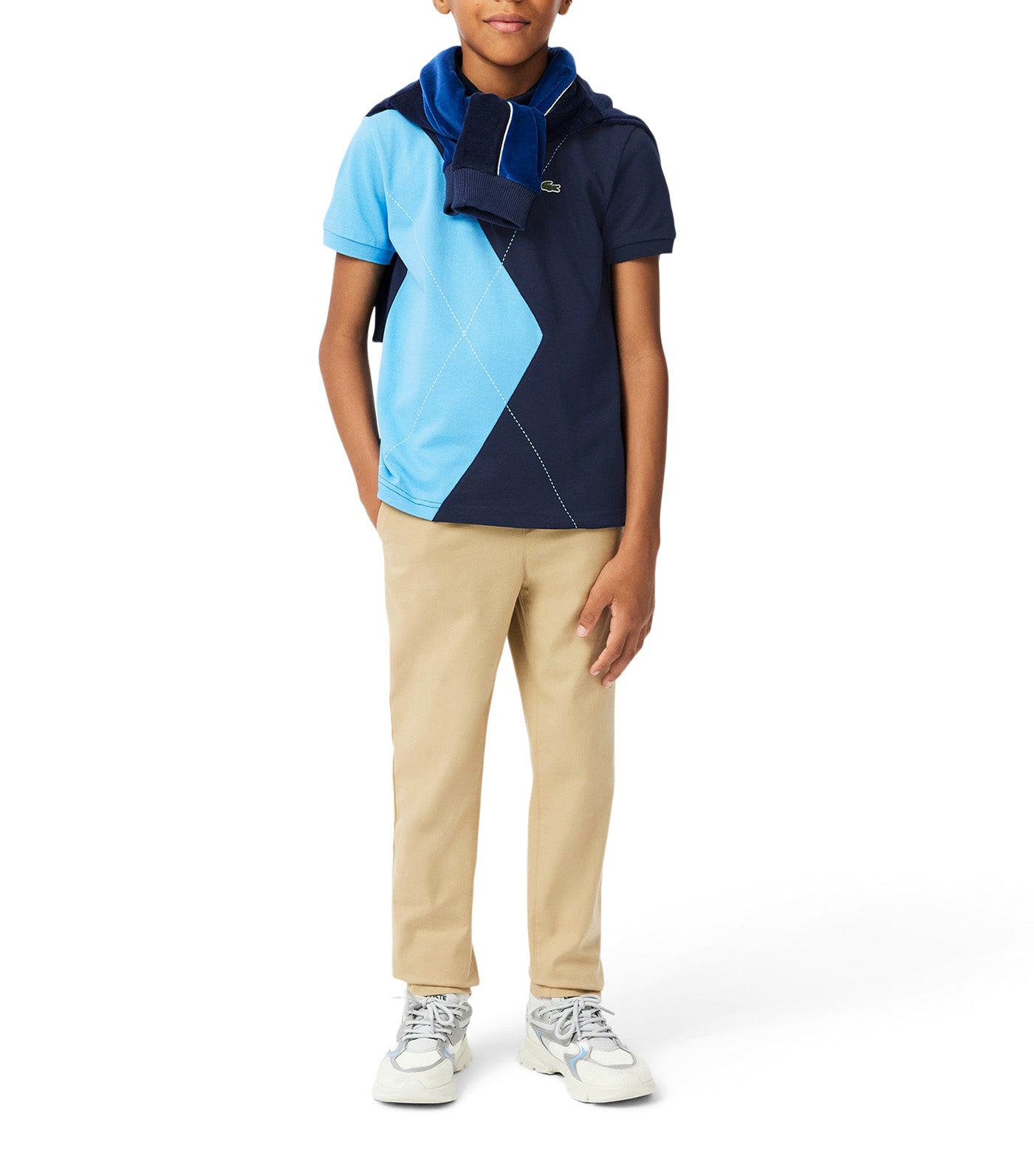 Argyle Motif Piqué Polo Shirt Navy Blue/Argentine Blue