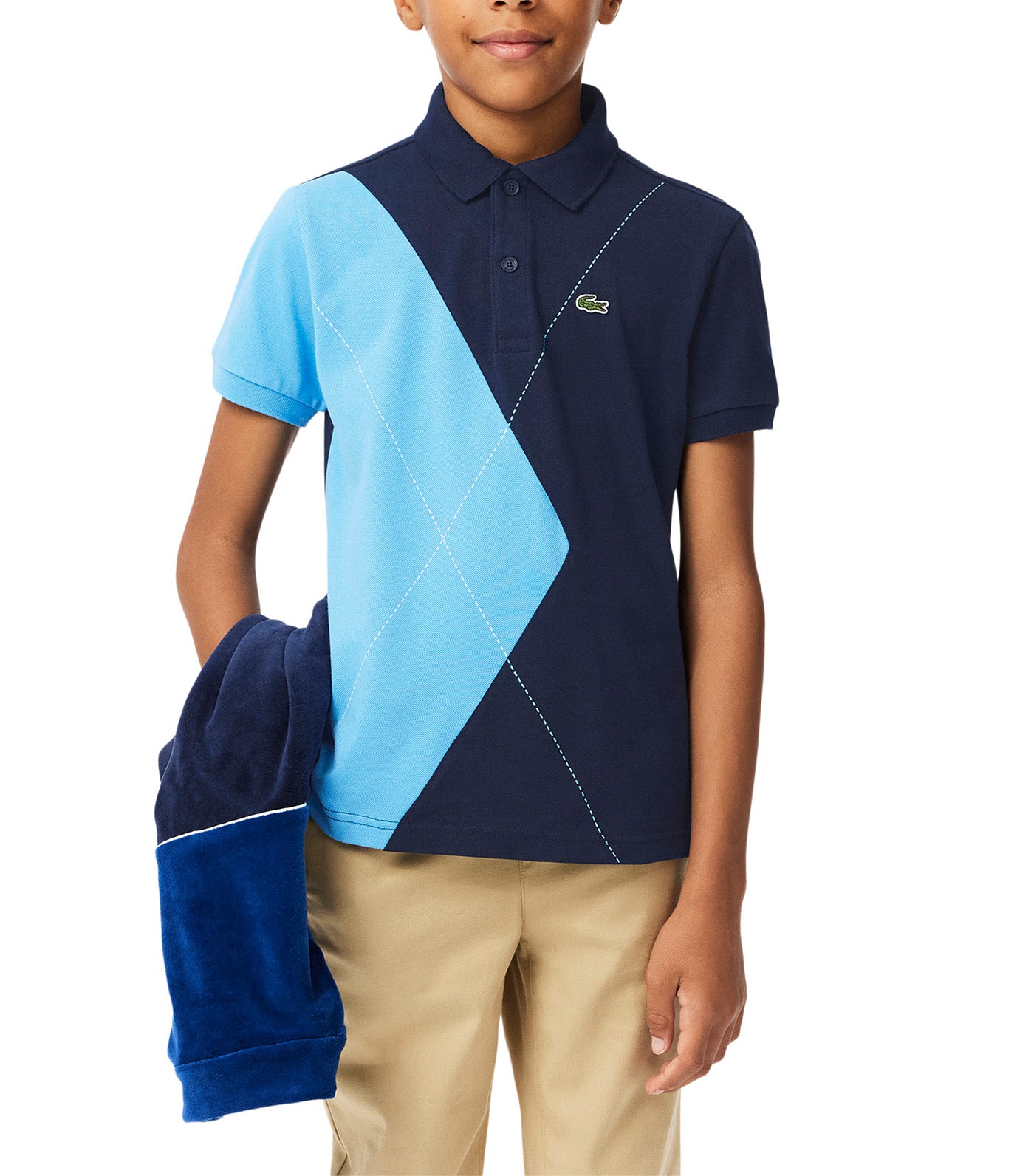 Argyle Motif Piqué Polo Shirt Navy Blue/Argentine Blue