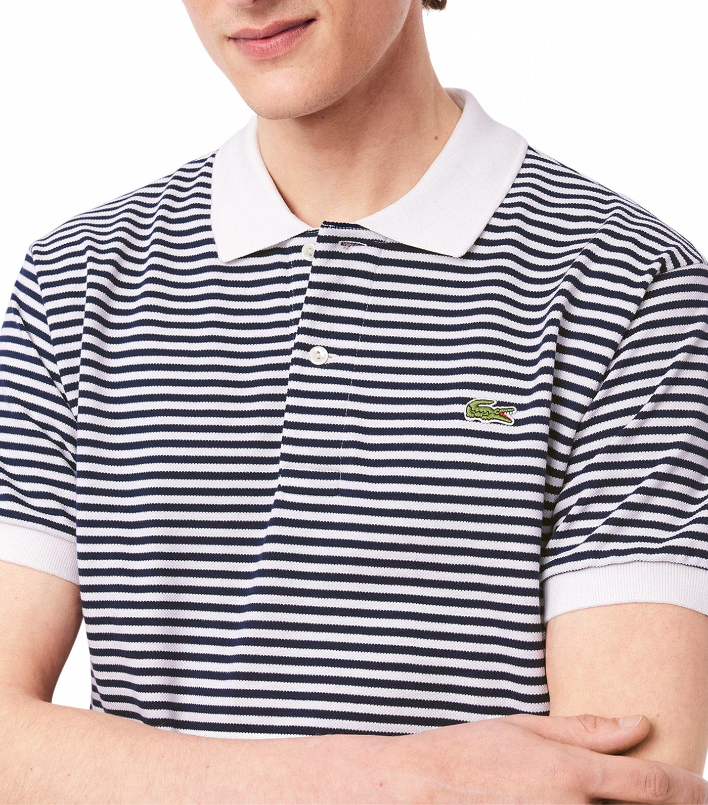 Classic Fit L.12.12 Striped Petit Piqué Polo Shirt White/Overview