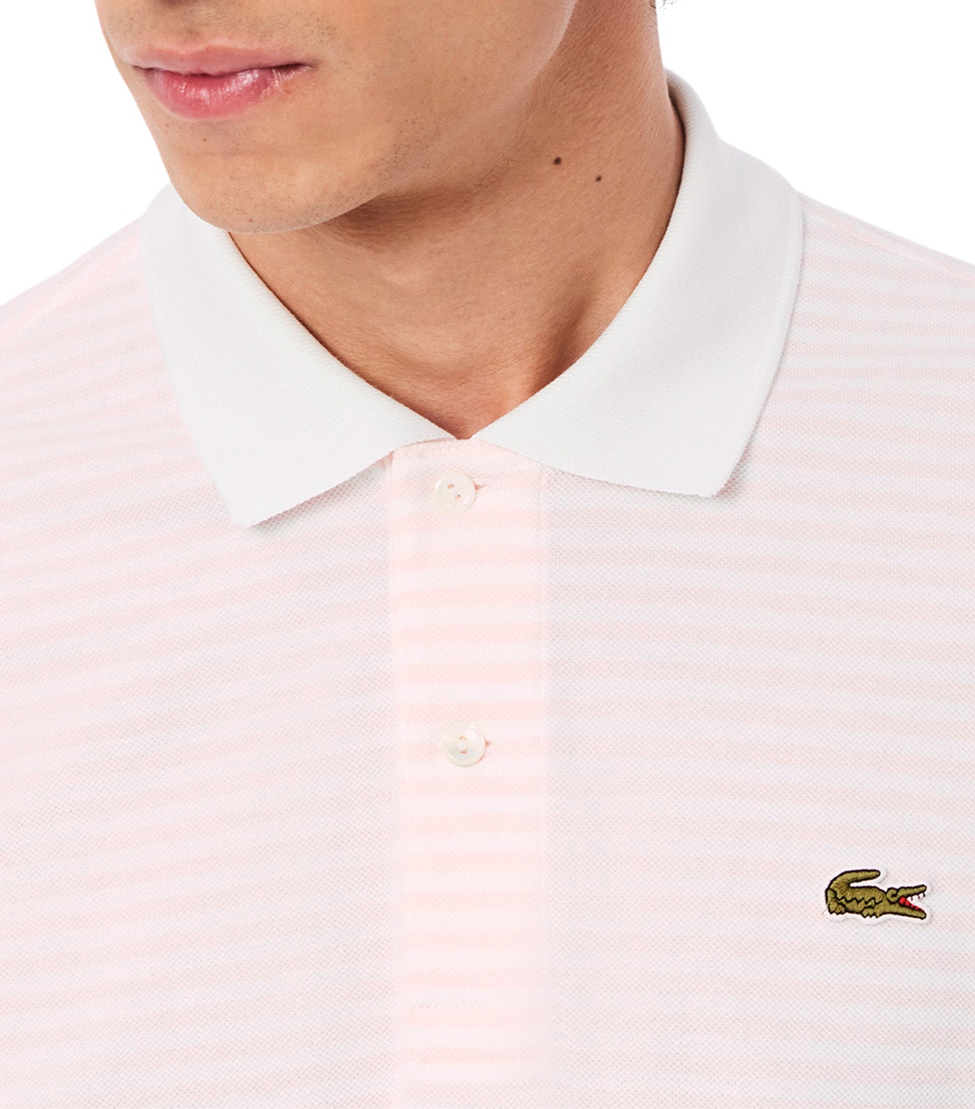 Classic Fit L.12.12 Striped Petit Piqué Polo Shirt White/Overview