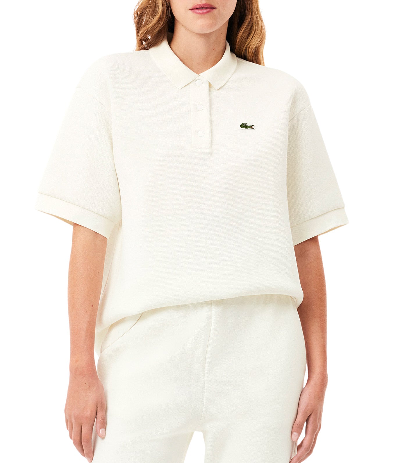 Double Sided Cotton Piqué Oversized Polo Shirt Flour