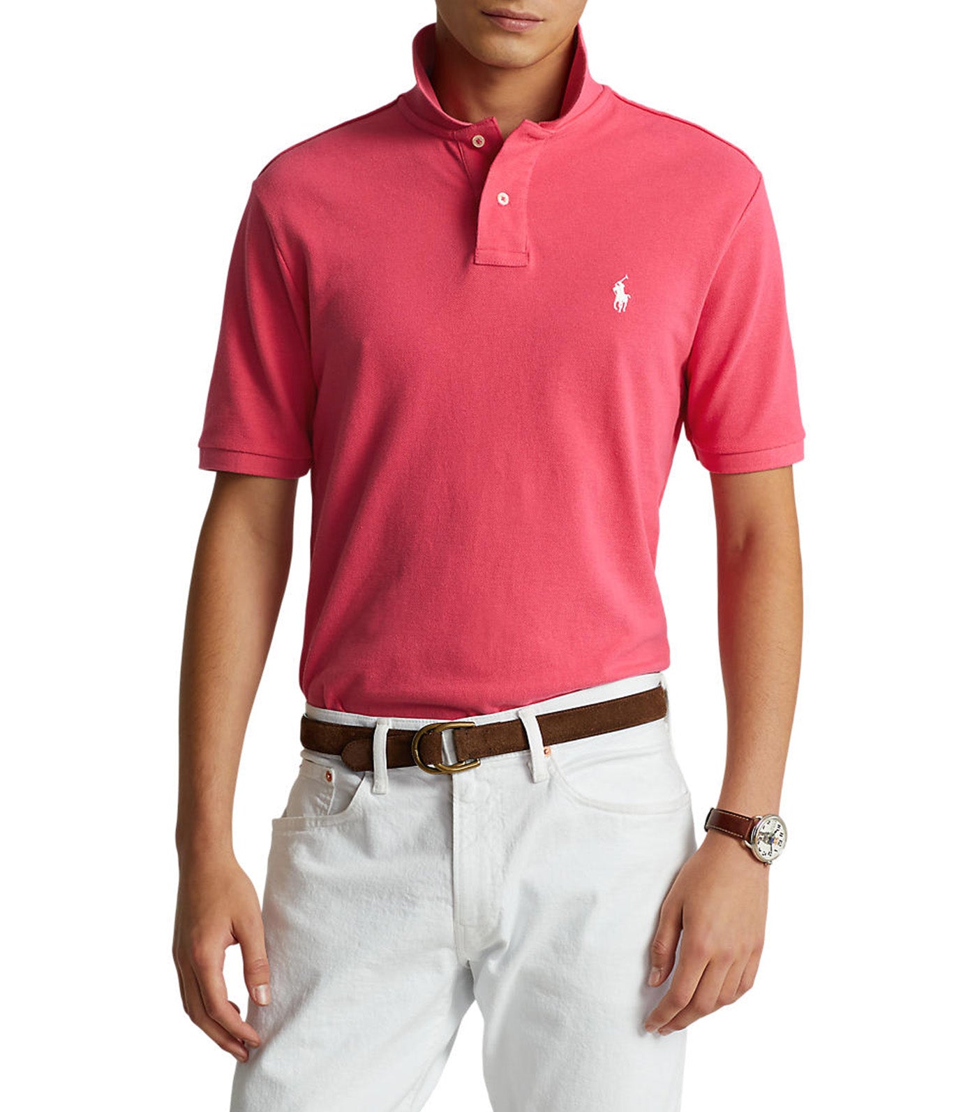 Men's Custom Slim Fit Mesh Polo Shirt Hot Pink