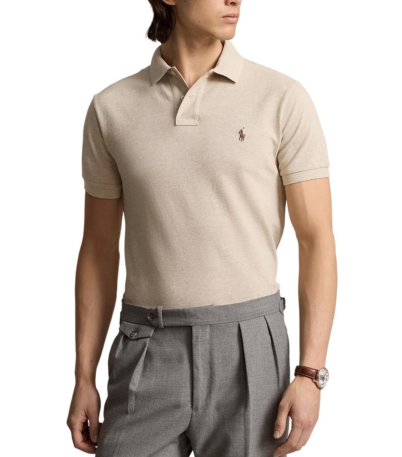 Men's Custom Slim Fit Mesh Polo Shirt Dune Heather