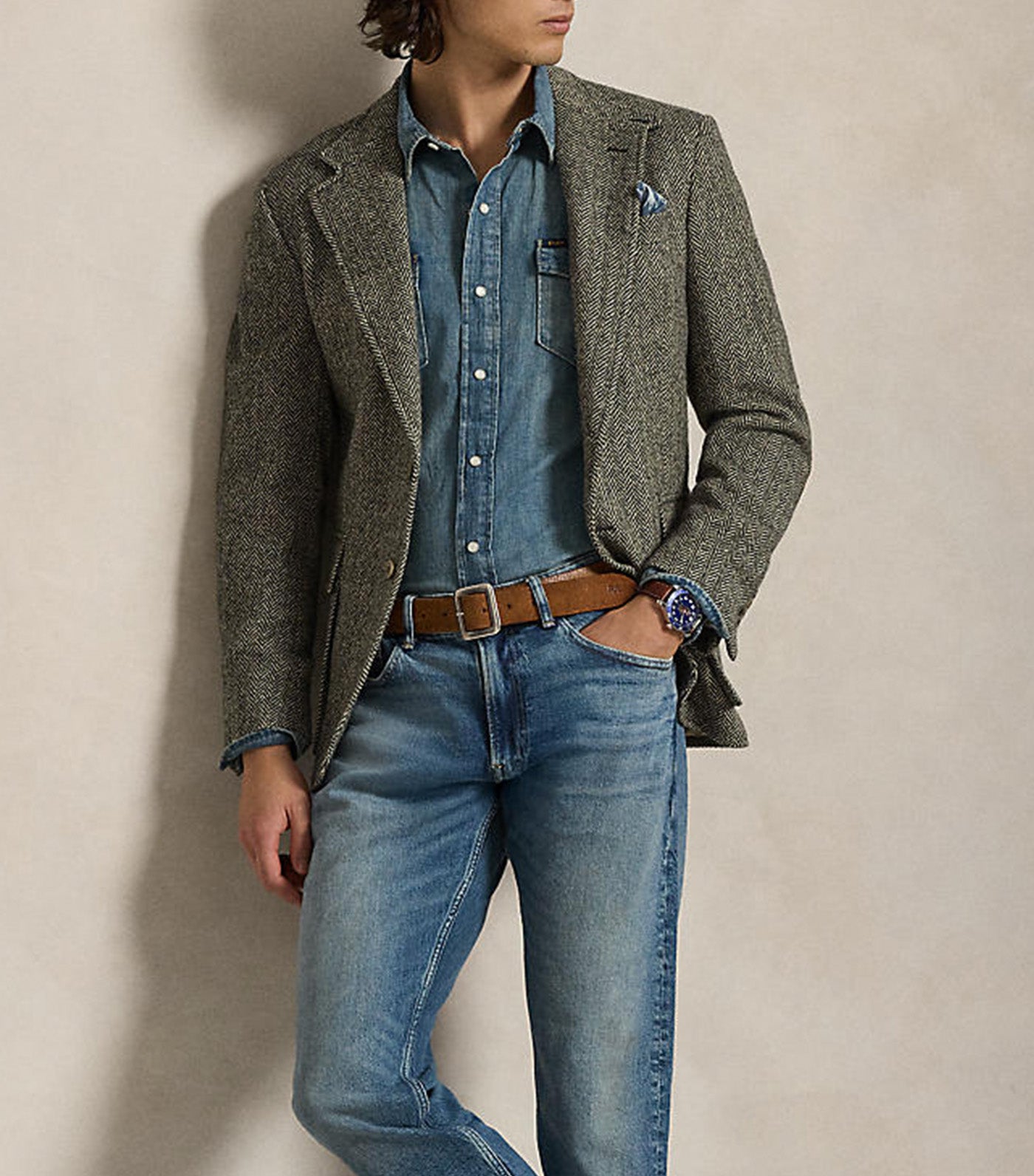 Slub Denim Western Shirt Blue