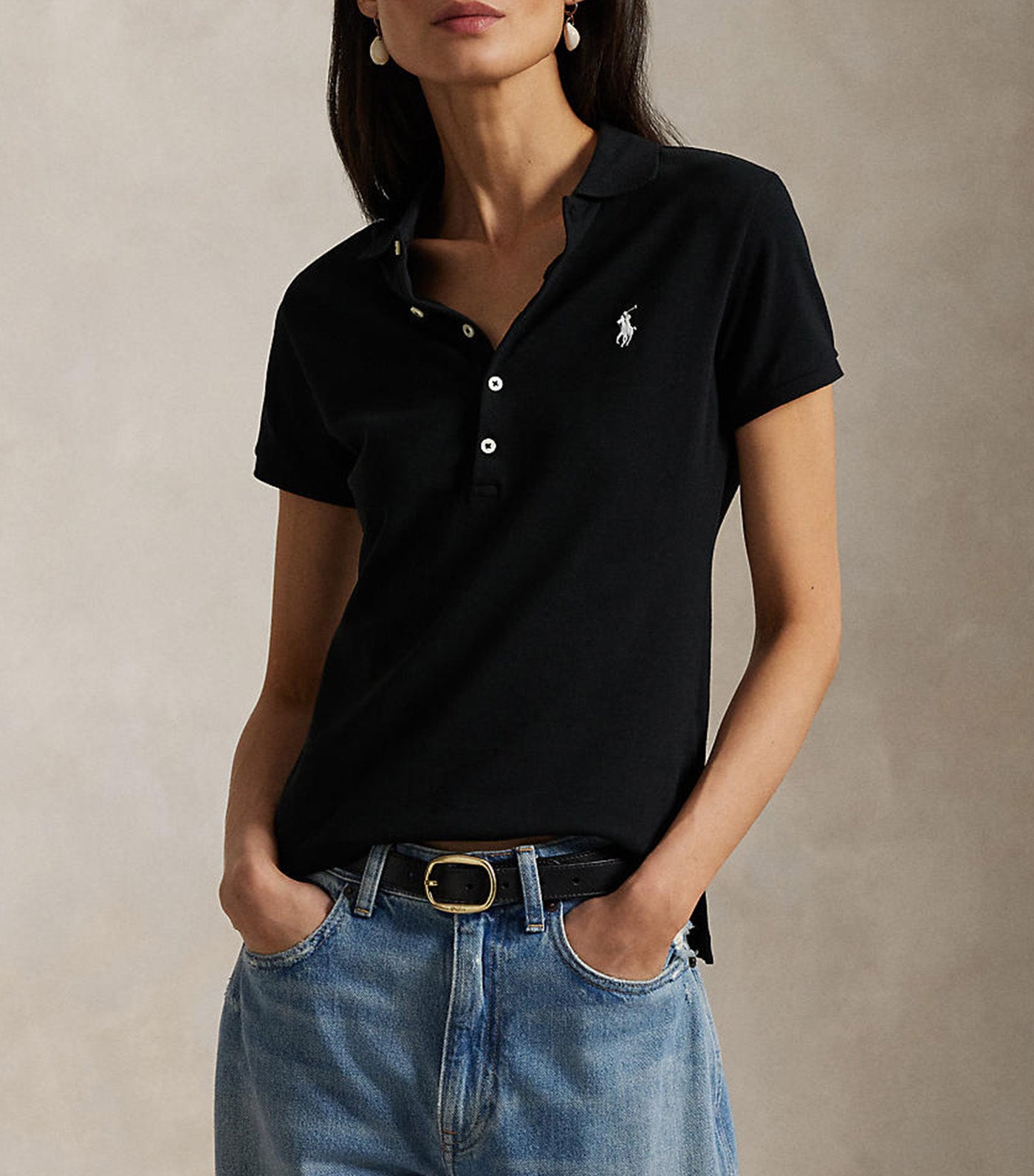 Ralph Lauren The Skinny Polo S ブラック Polo Ralph Lauren Black Stretch-Cotton Pink Pony Polo Shirt