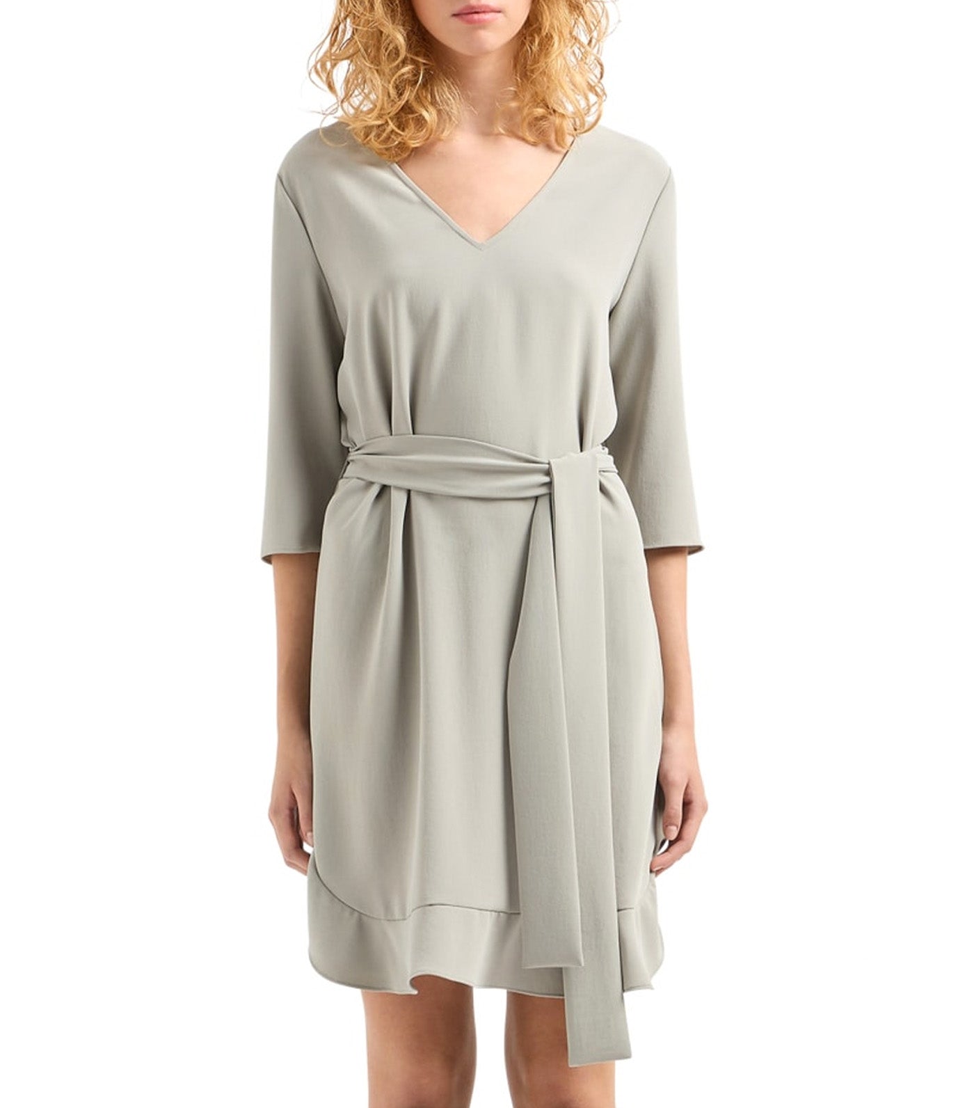 Midi V-Neck Dress with Belt Shaker