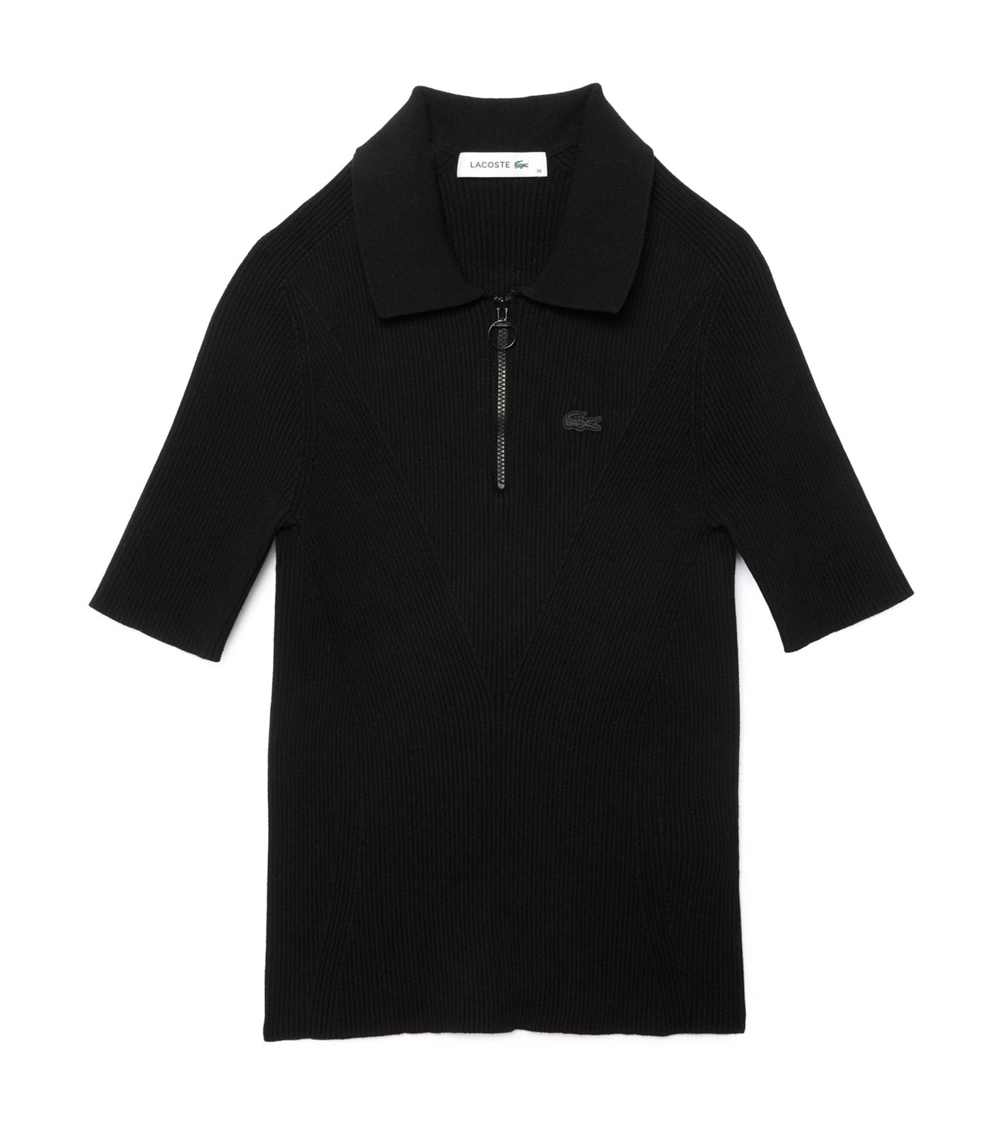 Zip Neck Rib Knit Polo Shirt Flour