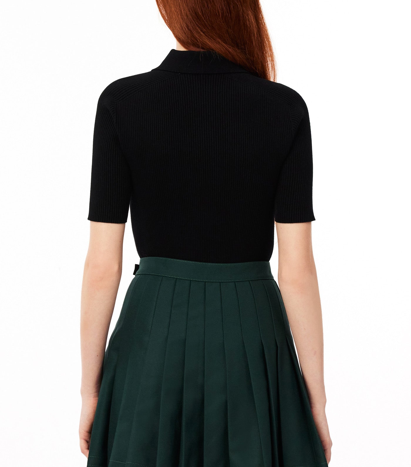 Zip Neck Rib Knit Polo Shirt Flour