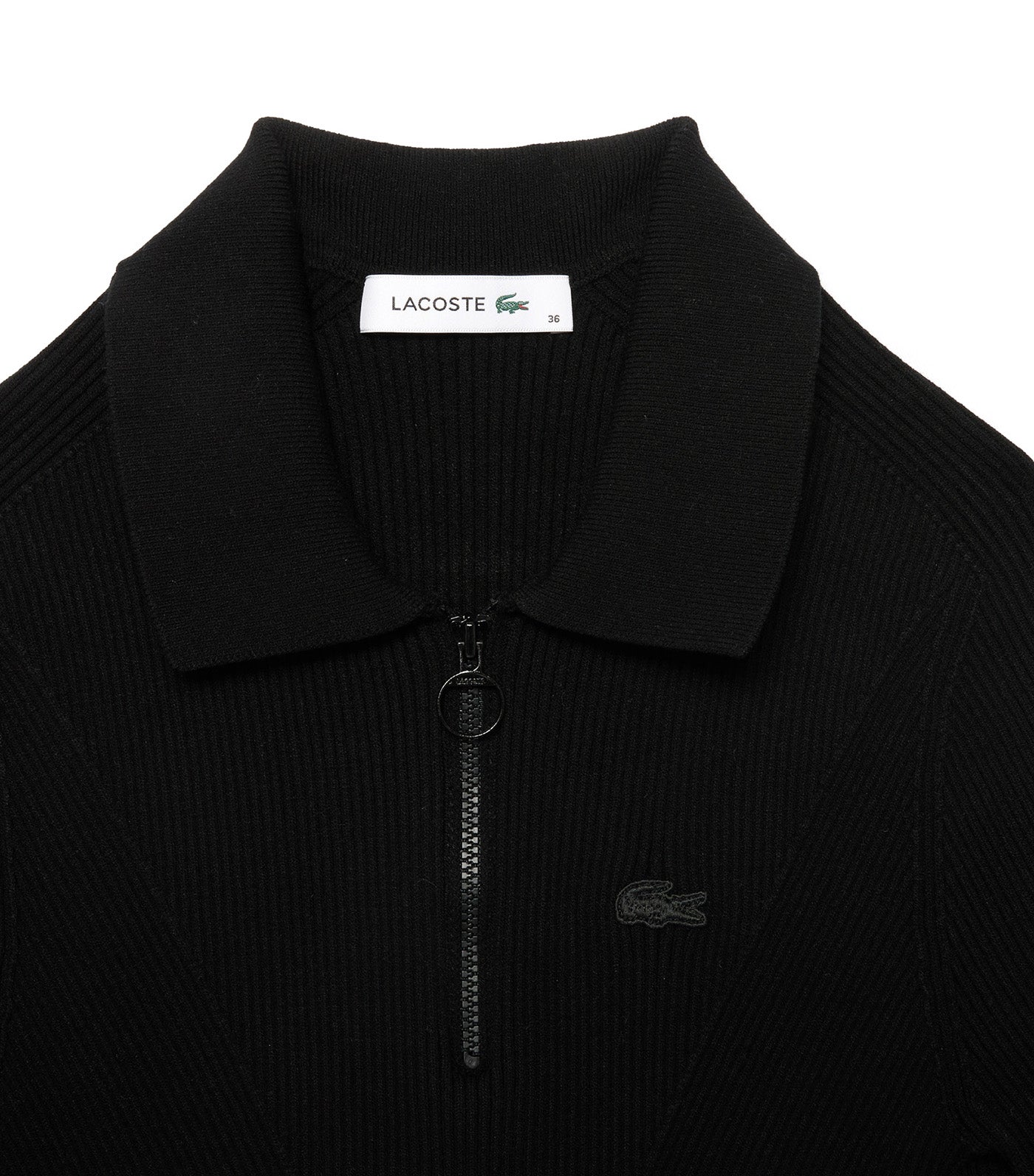 Zip Neck Rib Knit Polo Shirt Flour