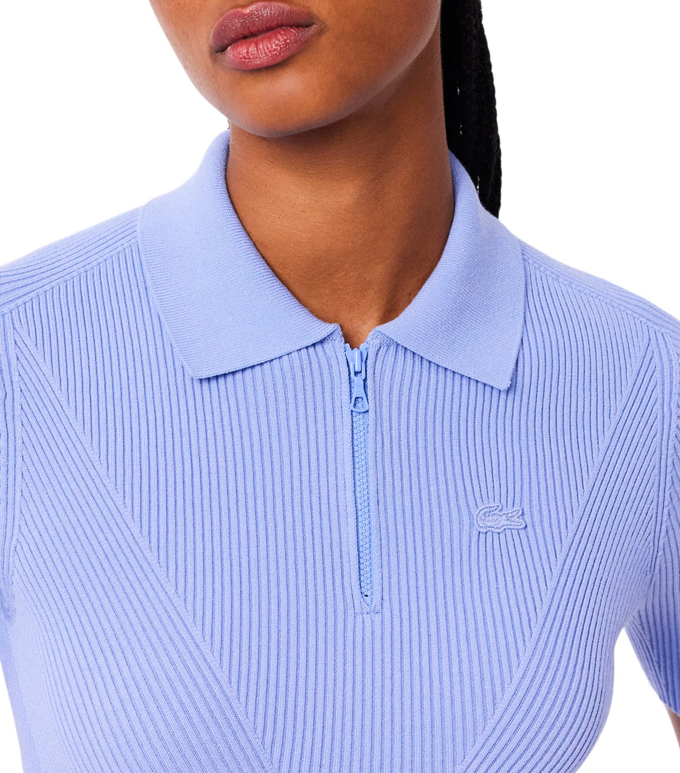 Zip Neck Rib Knit Polo Shirt Flour