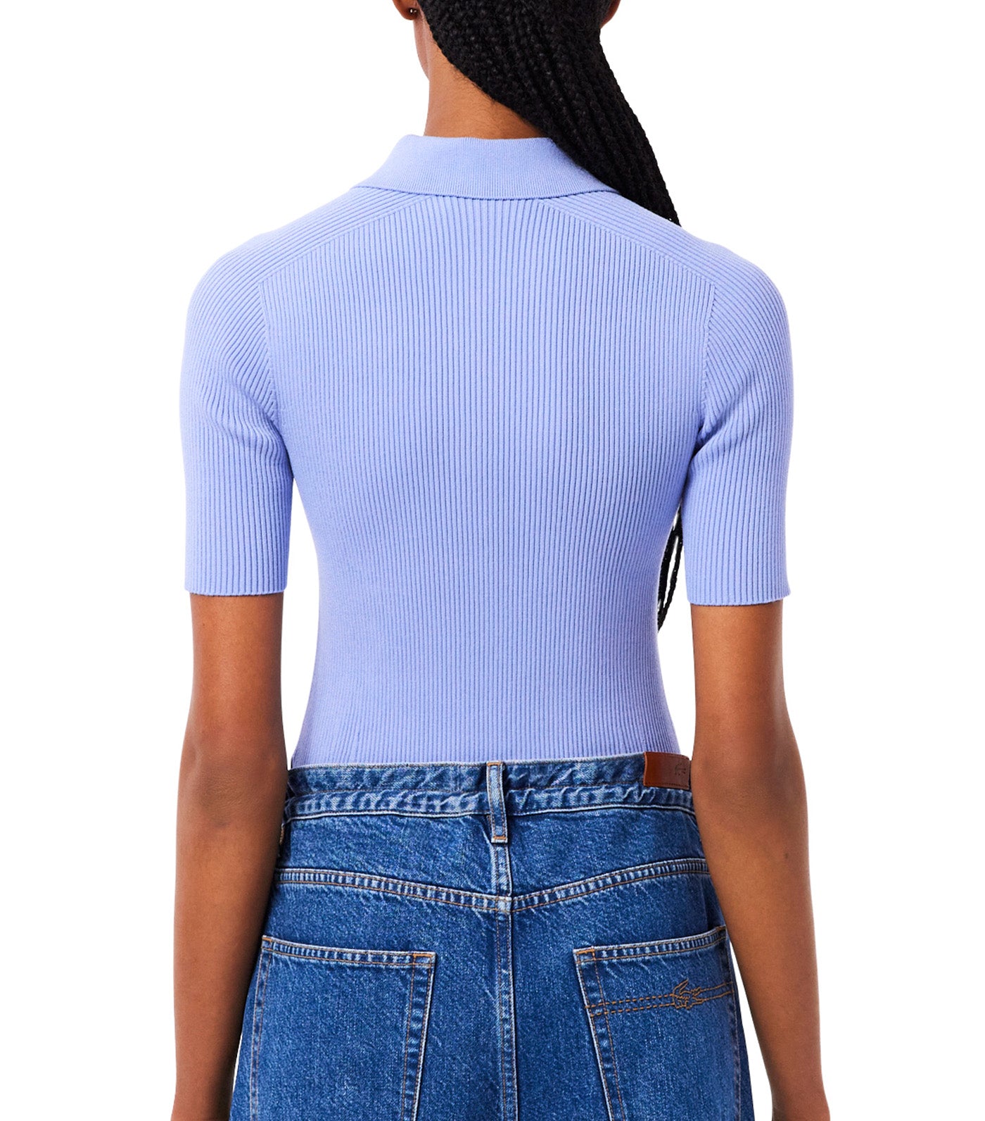 Zip Neck Rib Knit Polo Shirt Flour