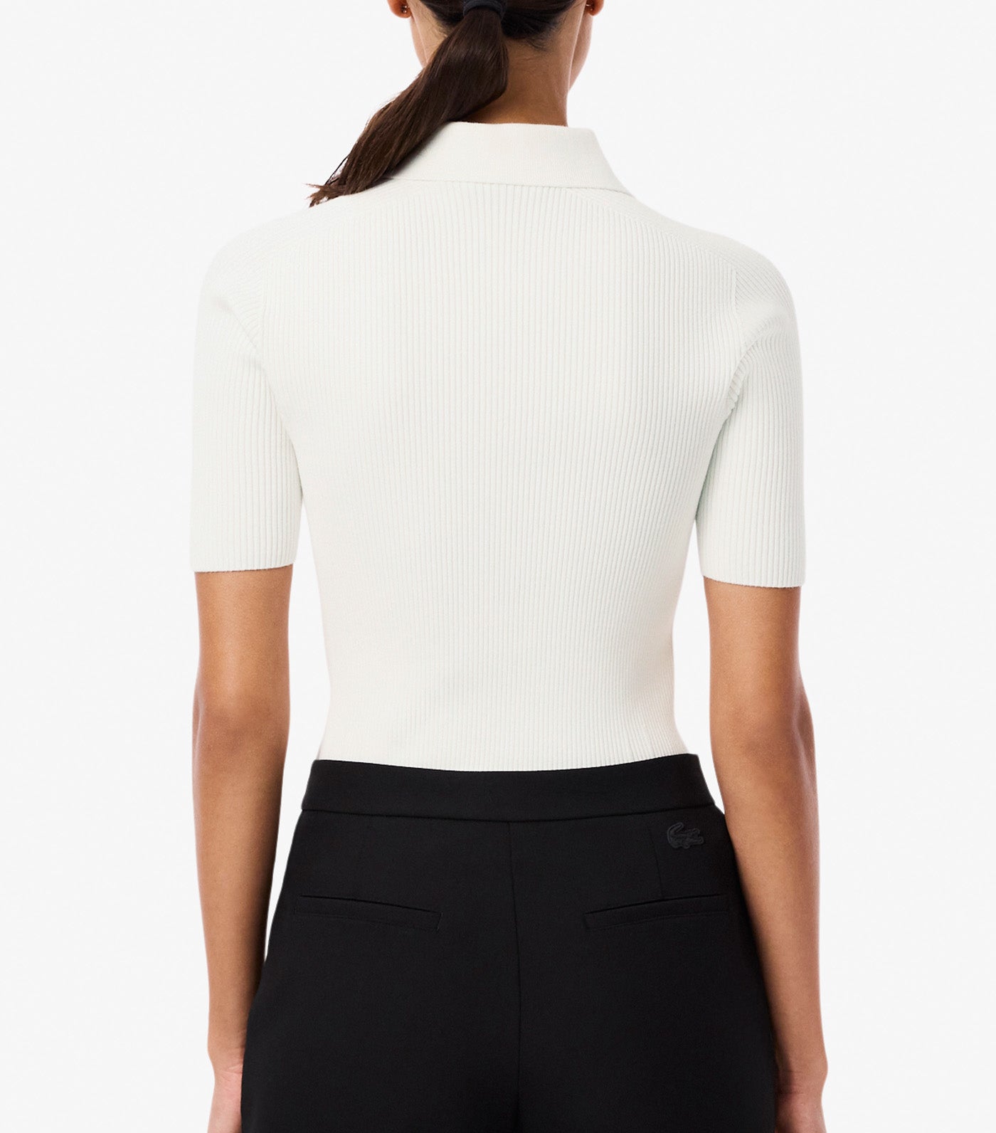 Zip Neck Rib Knit Polo Shirt Flour