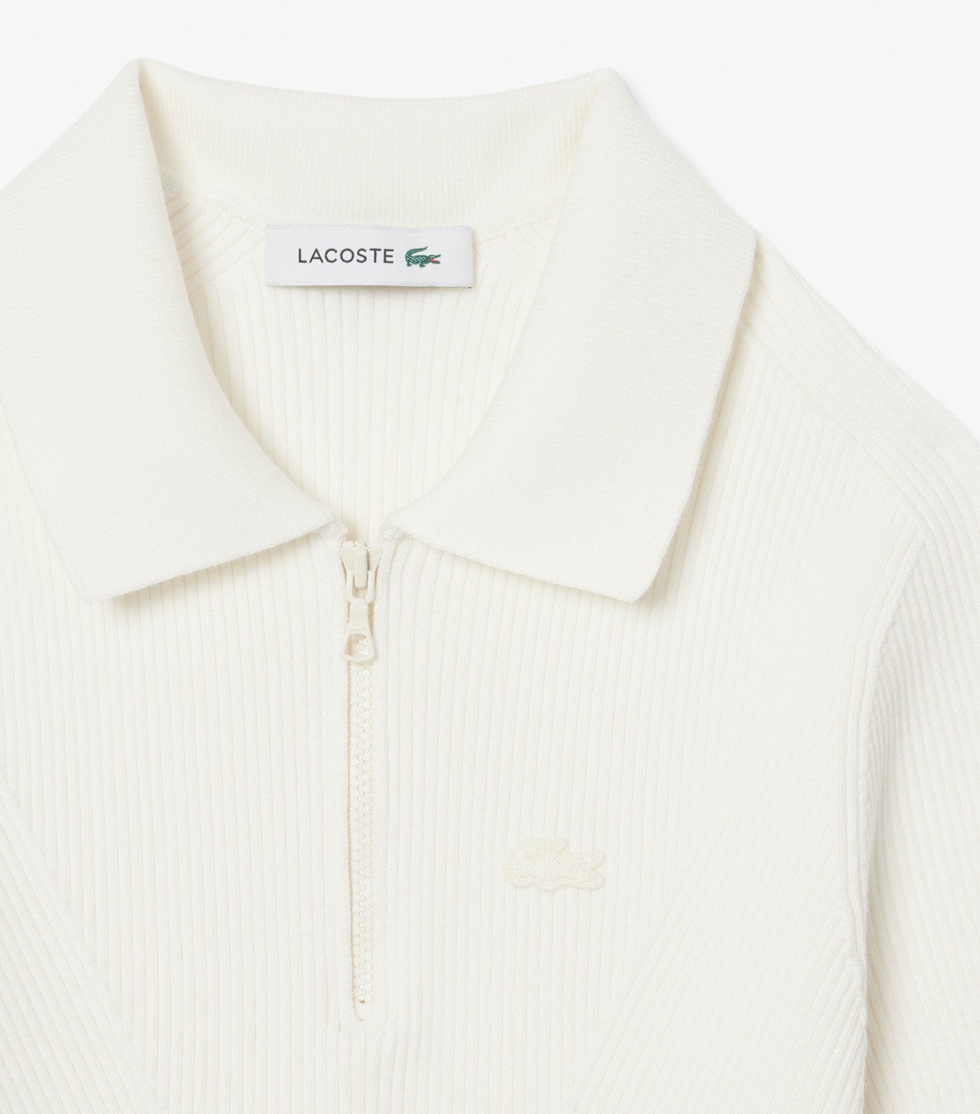 Zip Neck Rib Knit Polo Shirt Flour