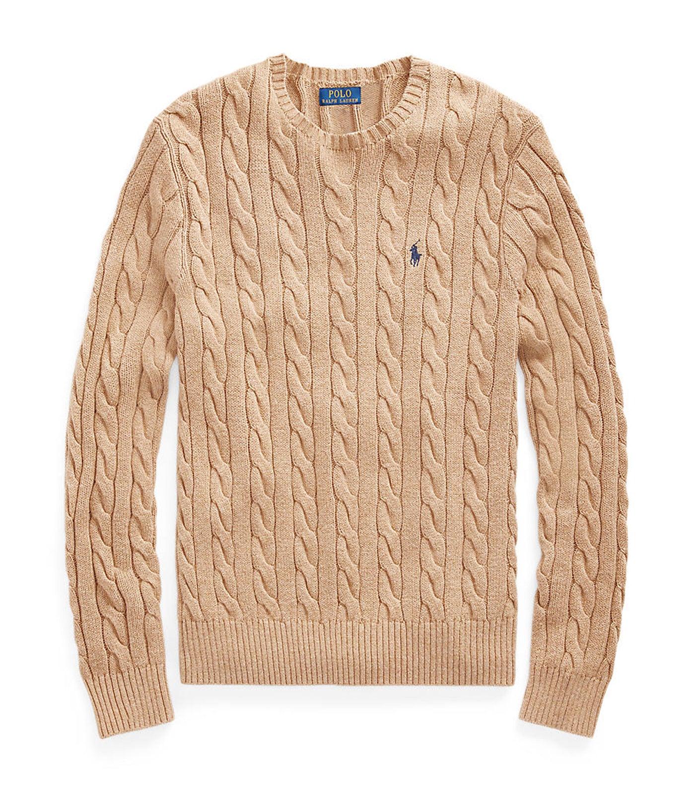 Men's Cable-Knit Cotton Sweater Camel Melange