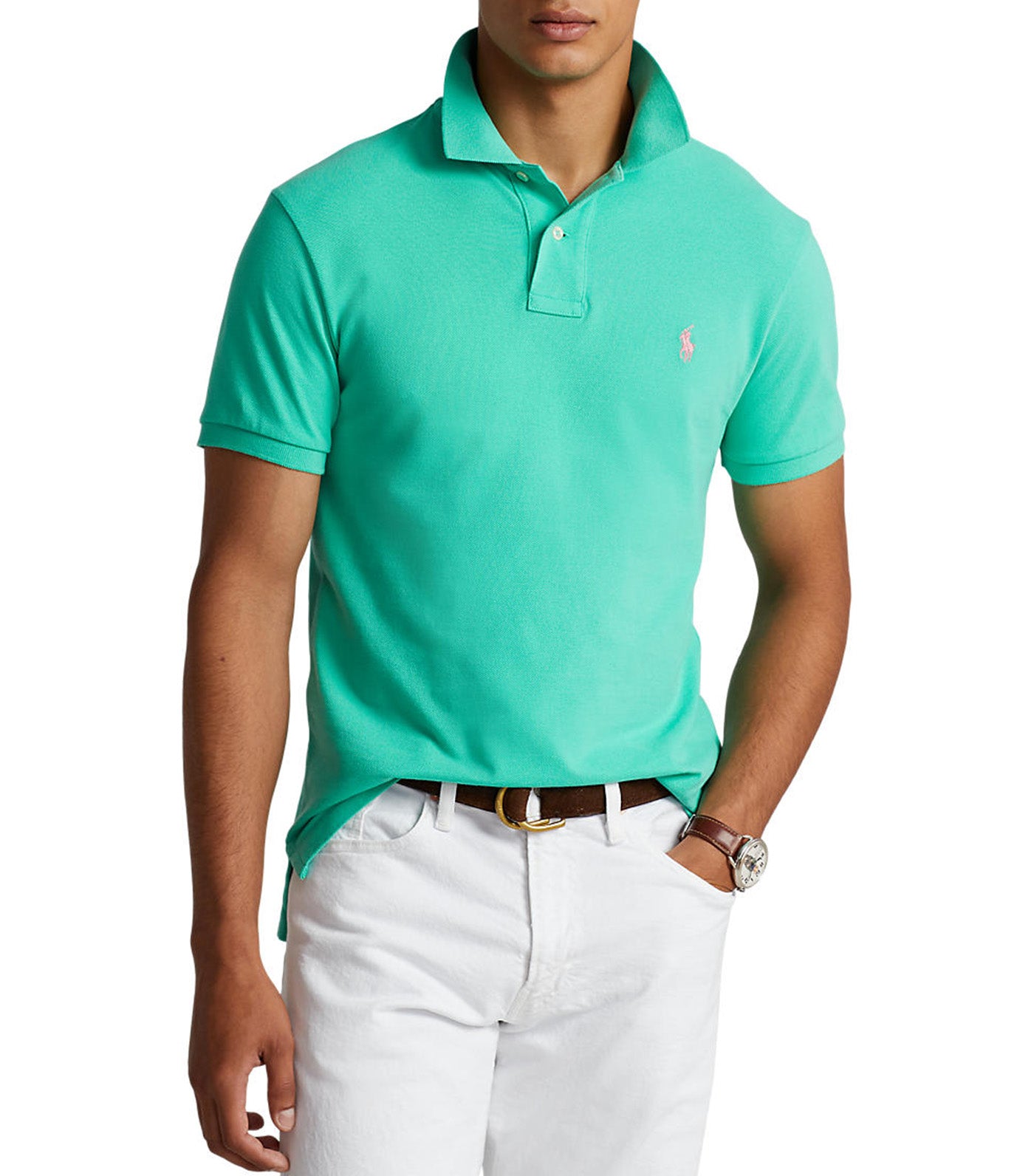 Men's Custom Slim Fit Mesh Polo Shirt Sunset Green