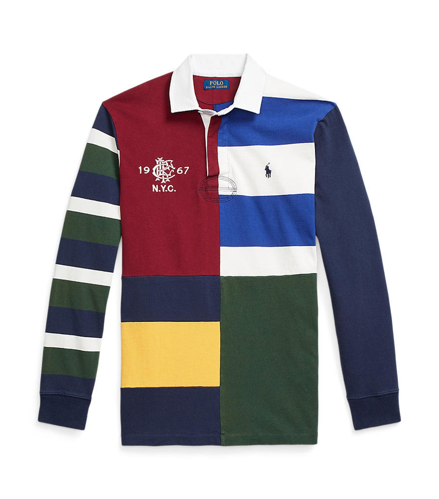 Men's Classic Fit Patchwork Jersey Rugby Shirt Newport Navy Multi