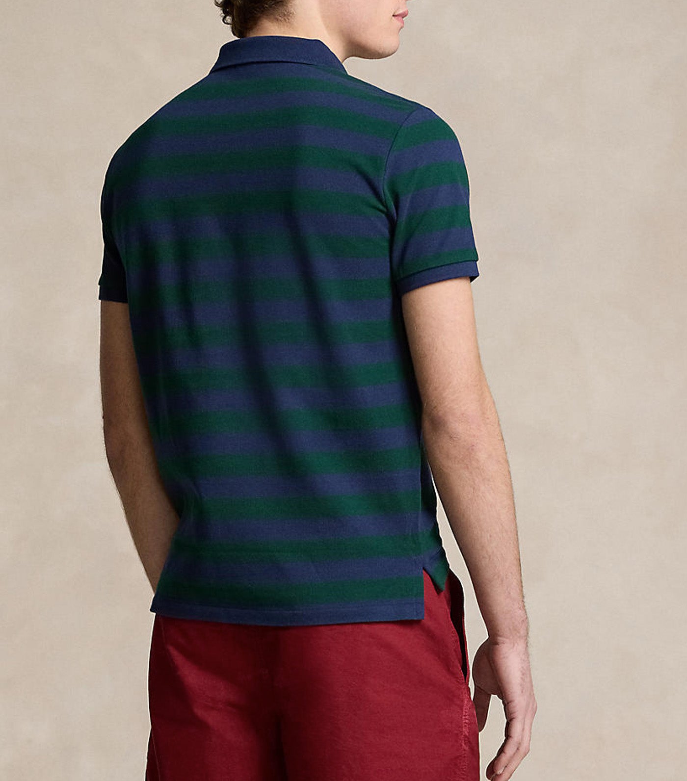 Men's Custom Slim Fit Striped Mesh Polo Shirt Moss Agate/Spring Navy