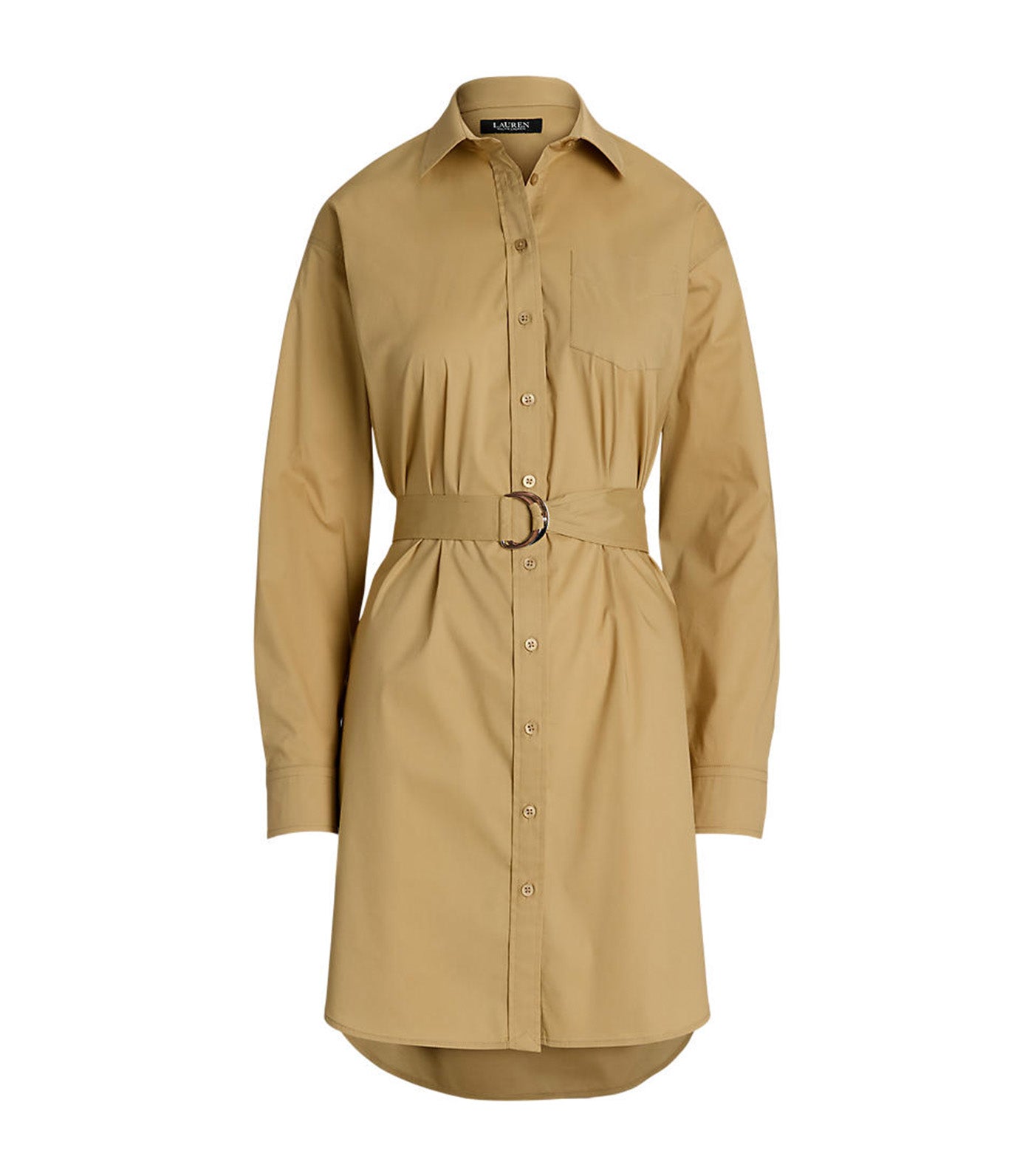 Women's Belted Stretch-Cotton Blend Shirtdress Birch Tan