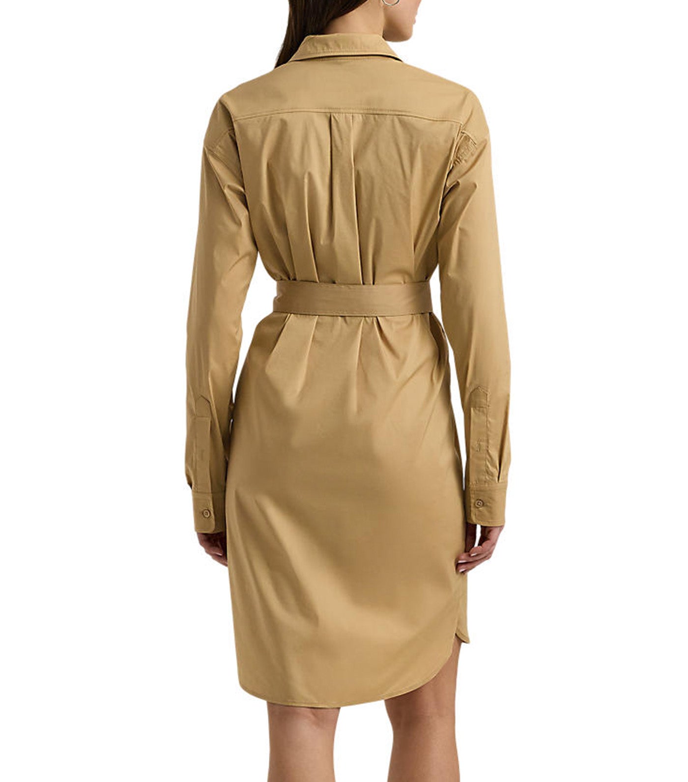 Women's Belted Stretch-Cotton Blend Shirtdress Birch Tan