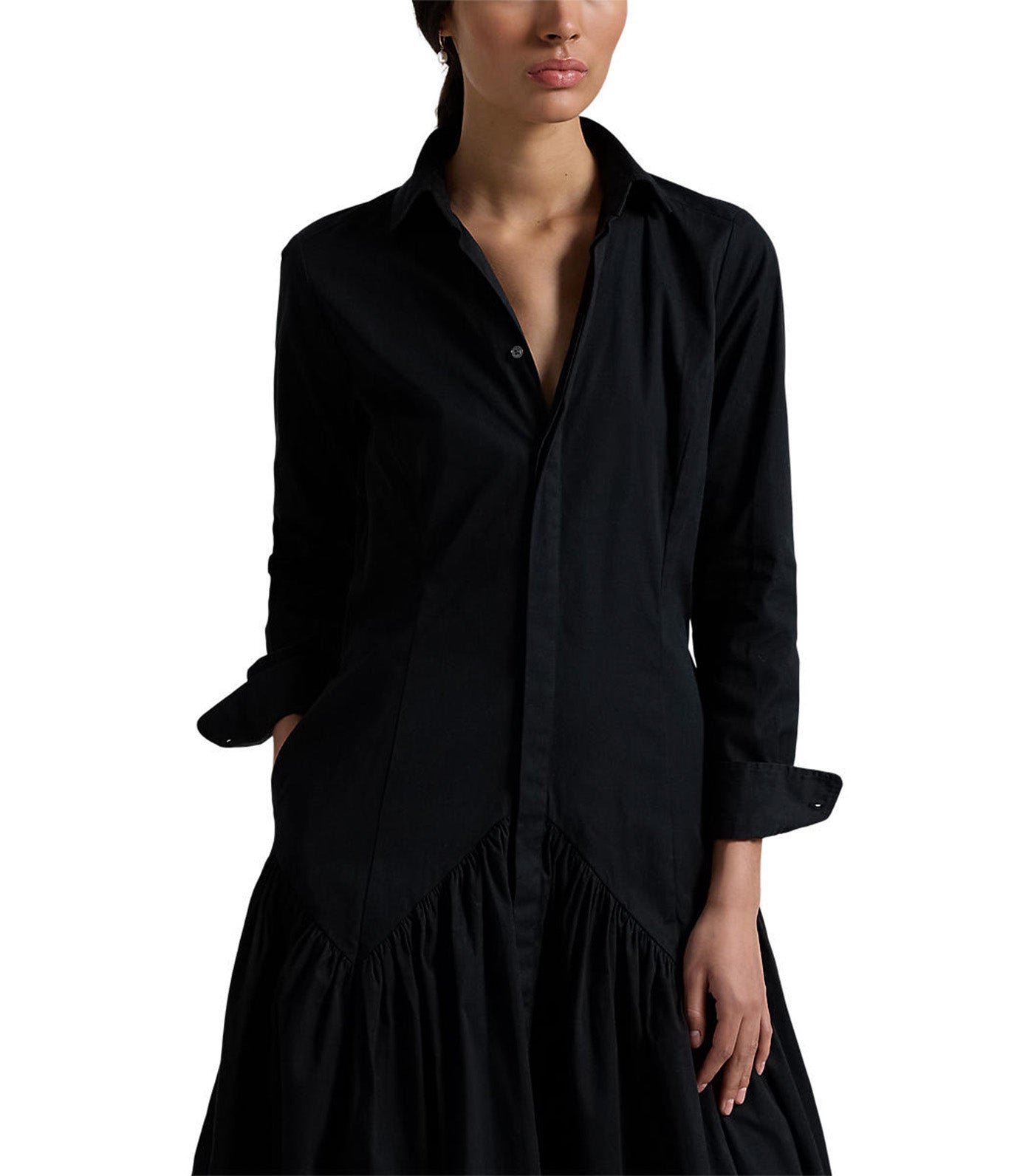 Women's Shirred-Yoke Oxford Shirtdress Black