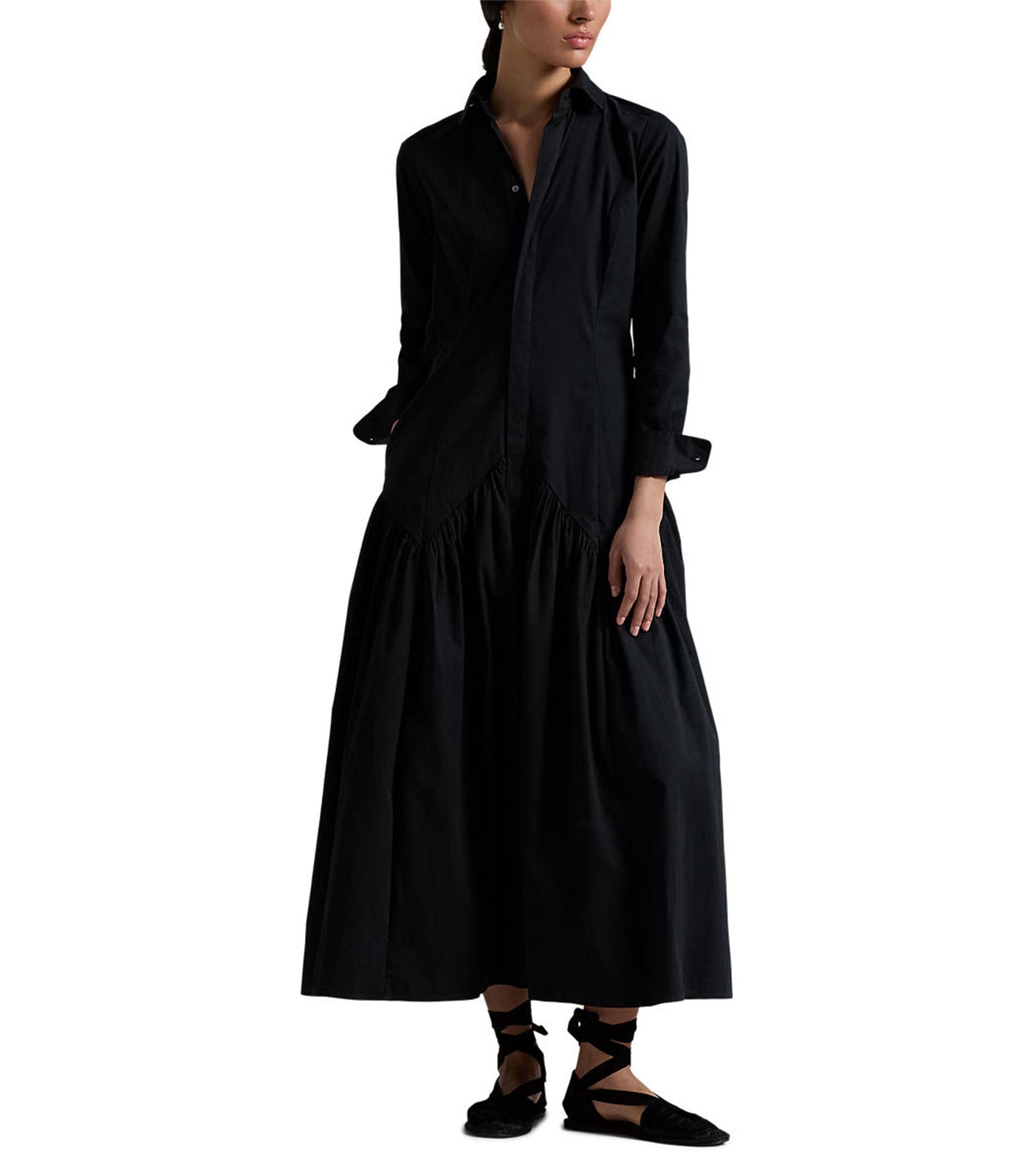 Women's Shirred-Yoke Oxford Shirtdress Black