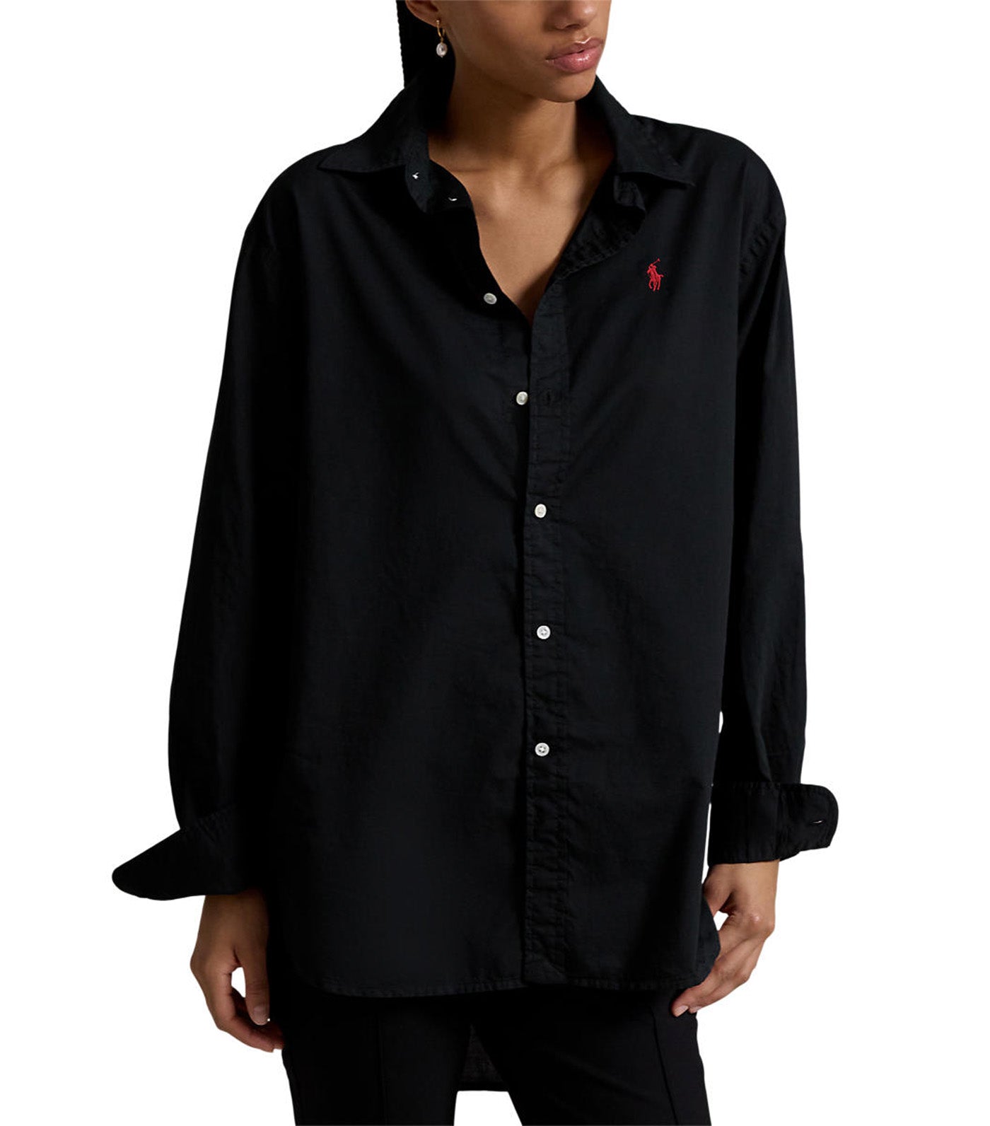 Women's Oversize Fit Cotton Twill Shirt Polo Black