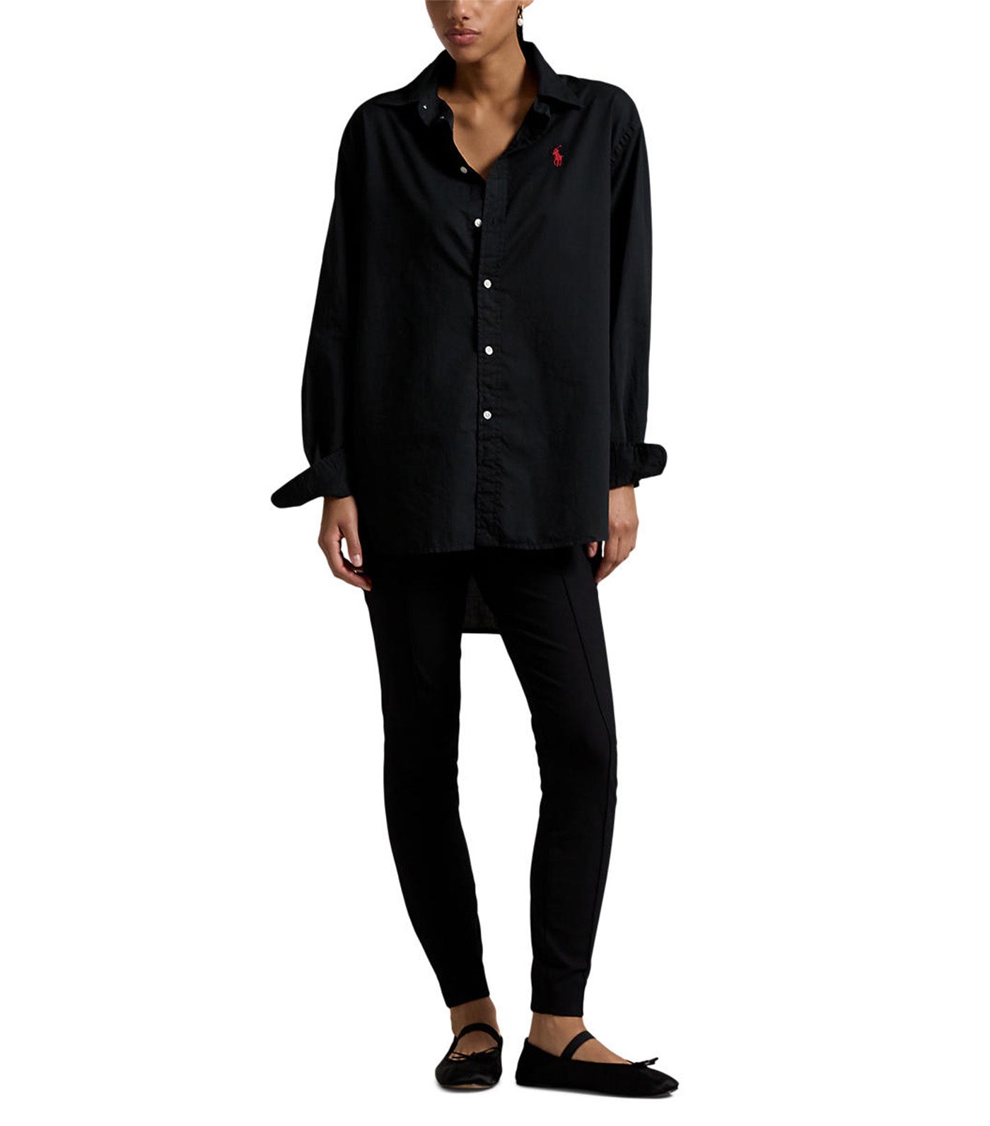 Women's Oversize Fit Cotton Twill Shirt Polo Black