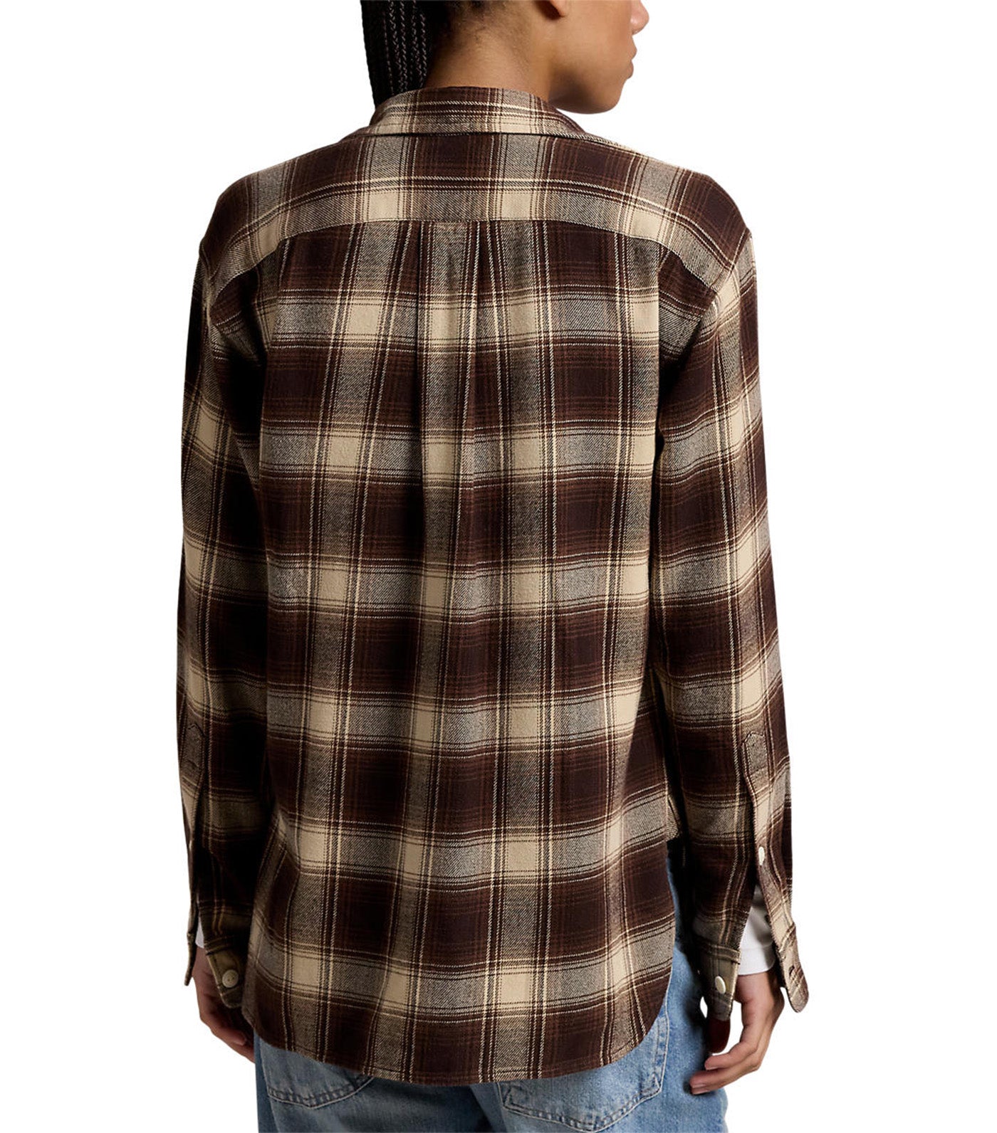 Women's Relaxed Fit Plaid Cotton Shirt Brown/Cream