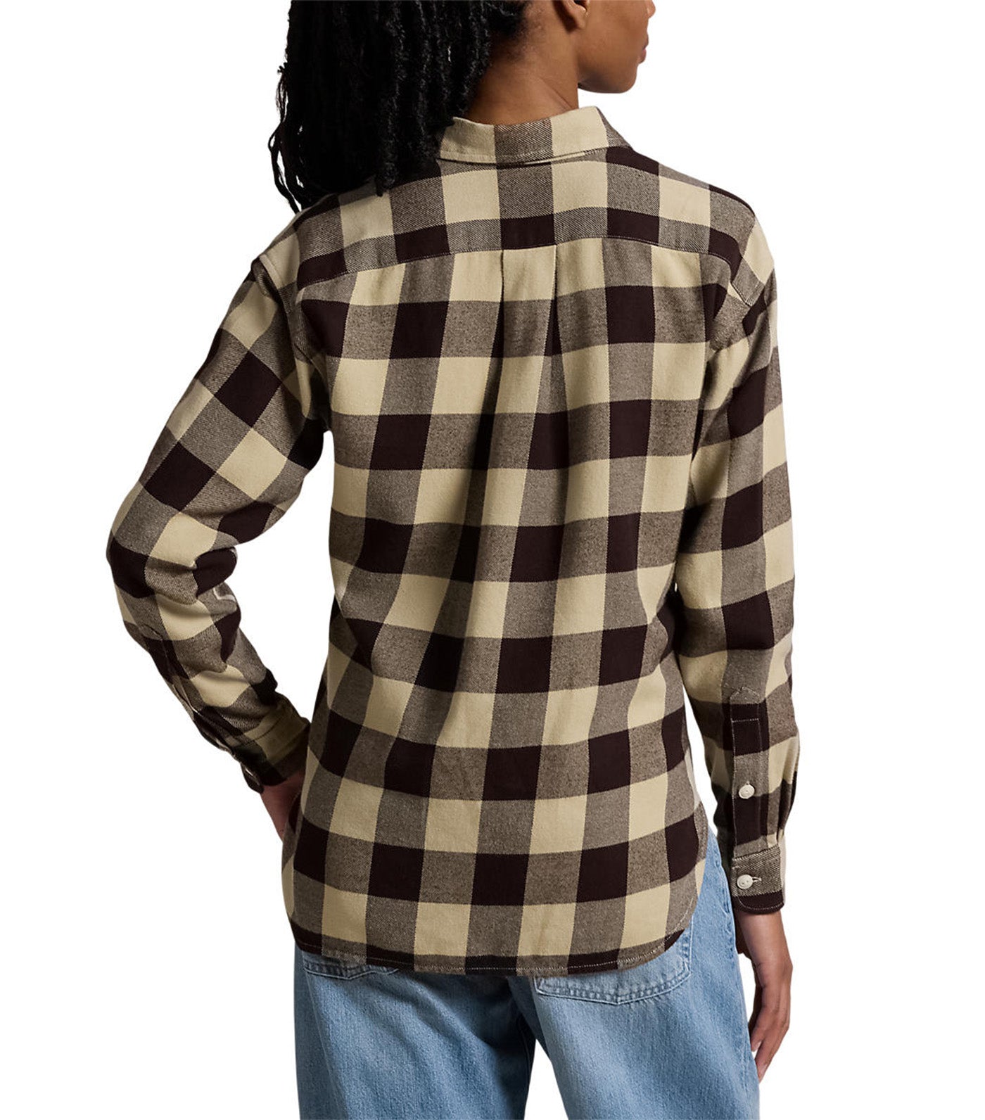 Women's Relaxed Fit Plaid Cotton Shirt Tan/Brown