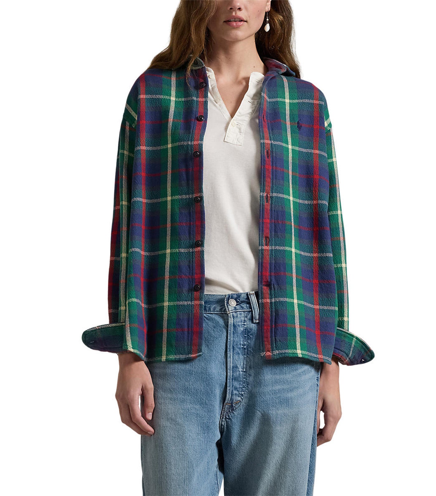 Women's Relaxed Fit Plaid Cotton Shirt Multi