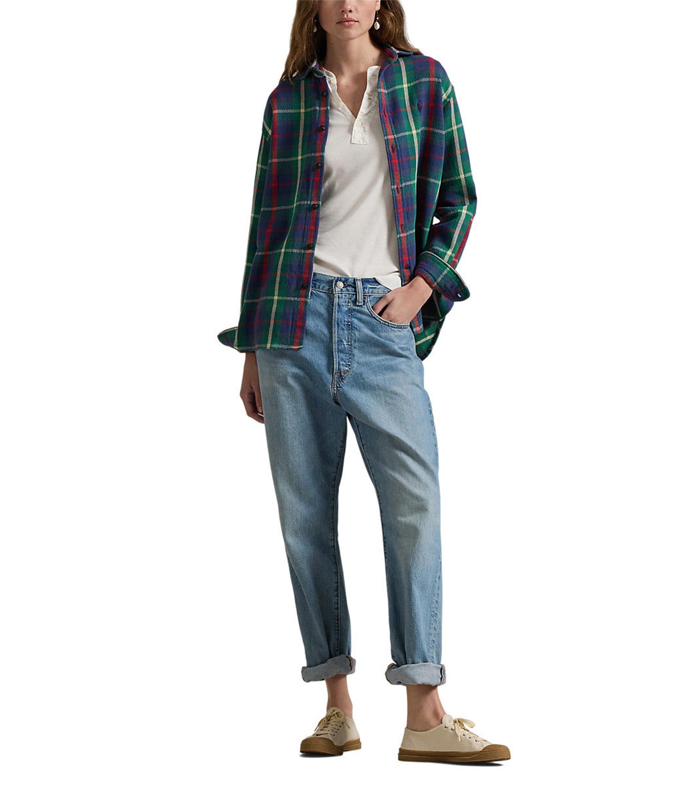 Women's Relaxed Fit Plaid Cotton Shirt Multi