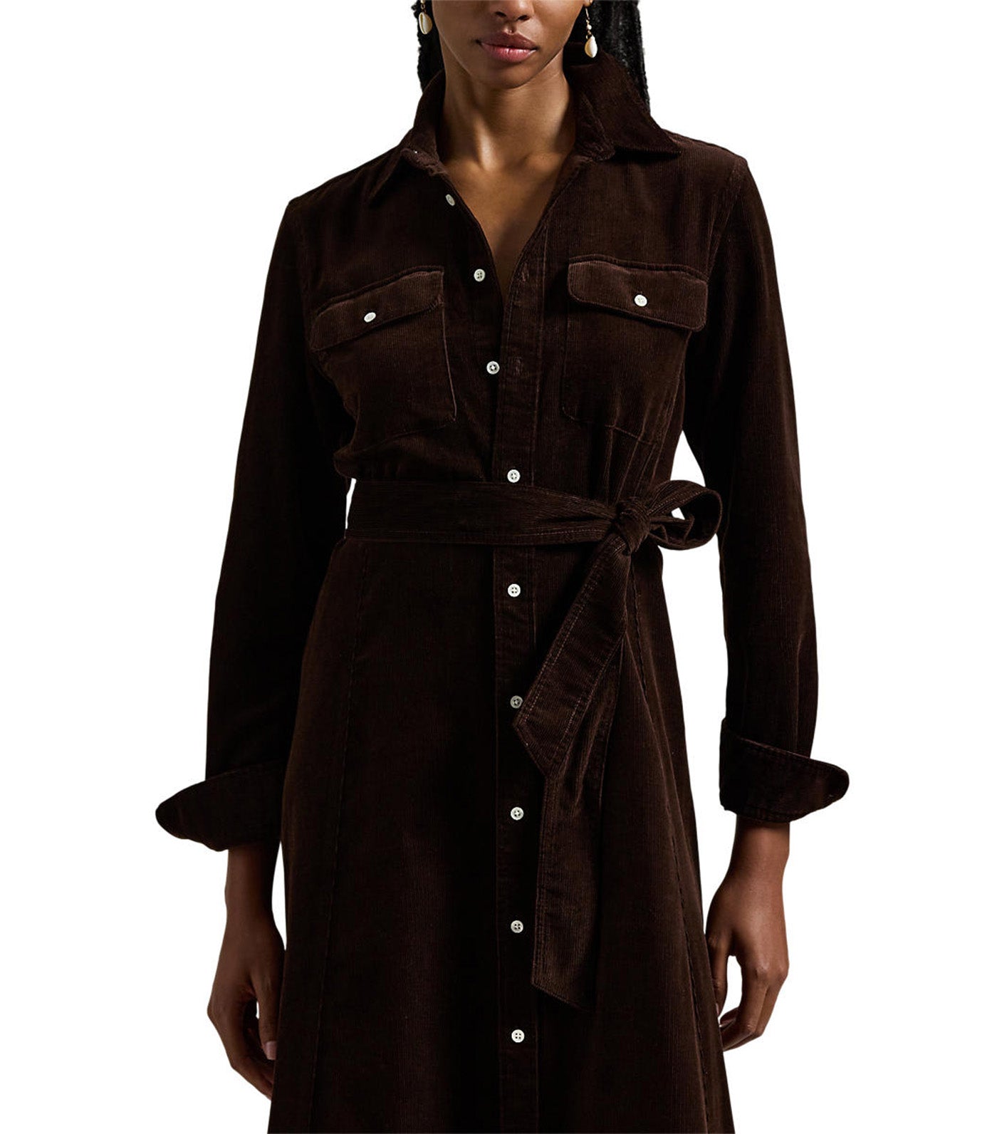 Women's Cotton Corduroy Shirtdress Brown