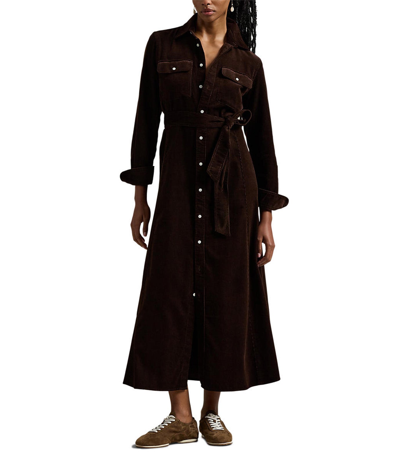 Women's Cotton Corduroy Shirtdress Brown