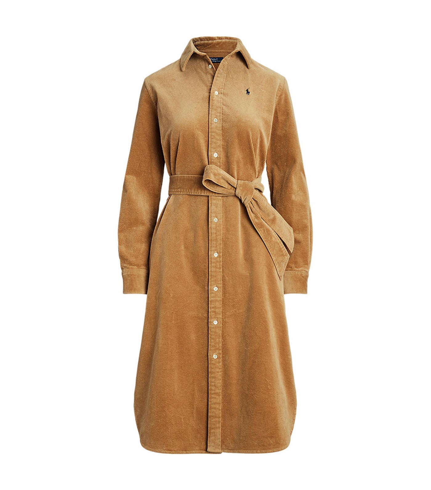 Women's Belted Corduroy Shirtdress Camel